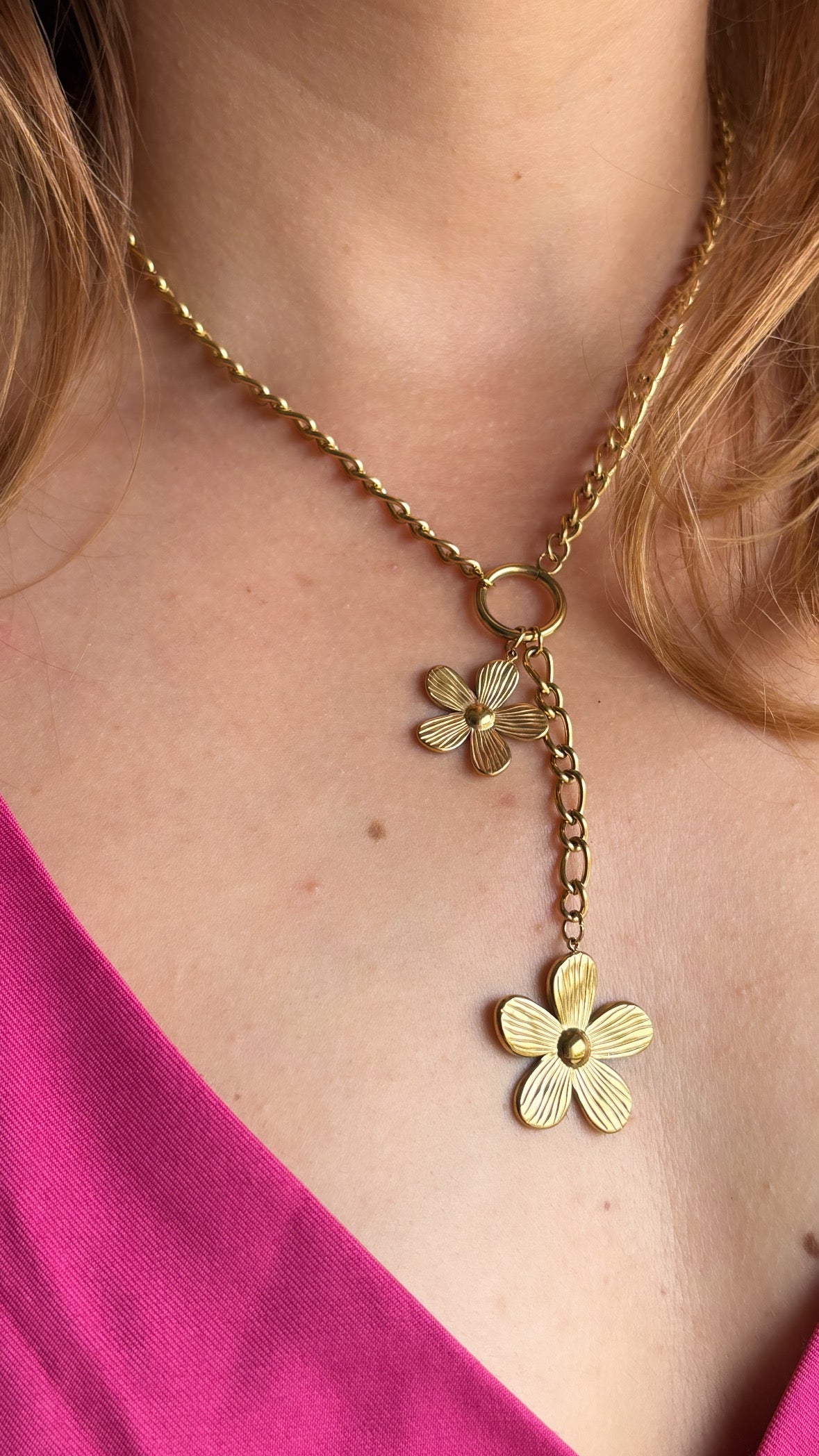 Collier double fleur doré