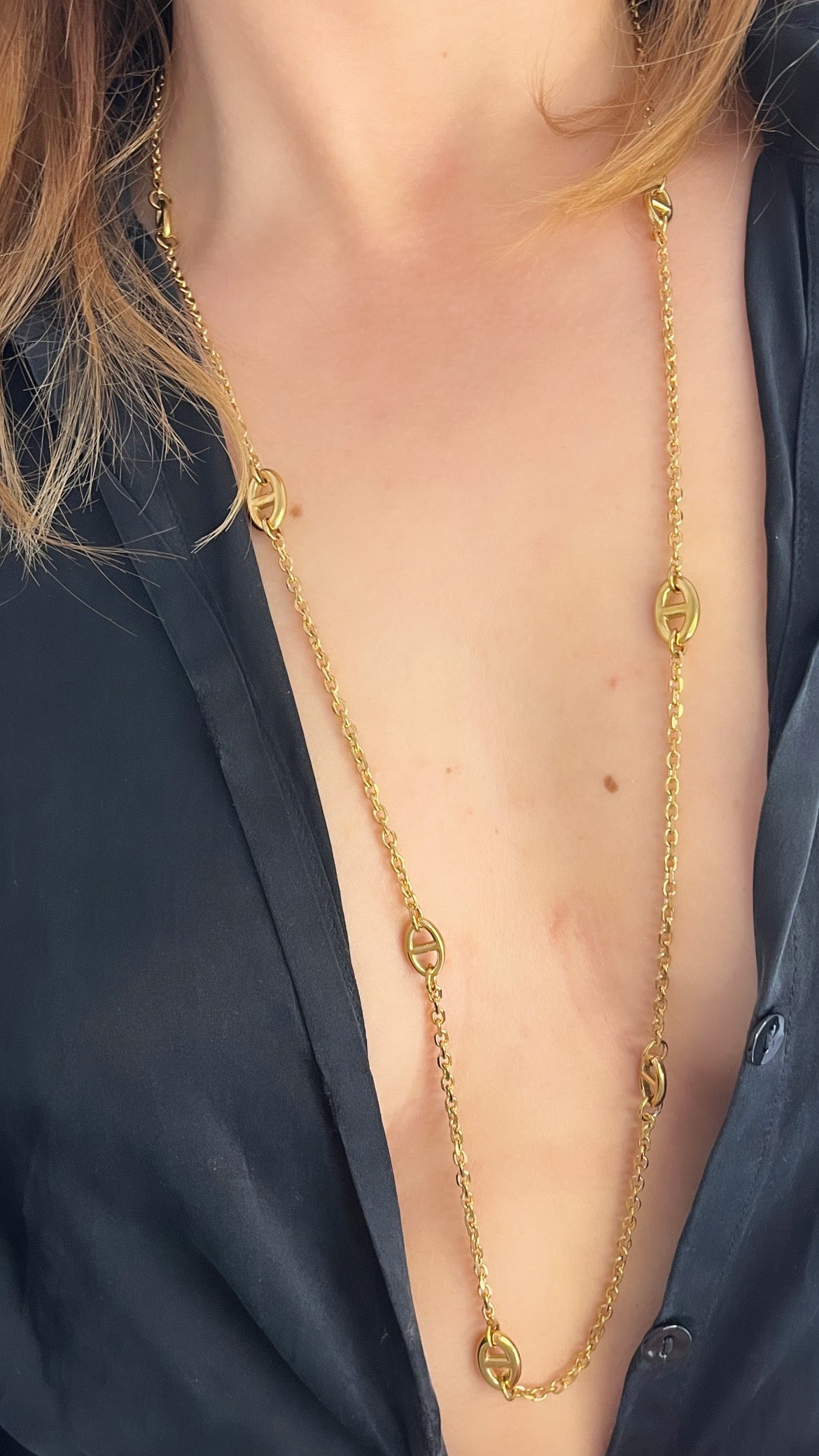 Collier sautoir en acier inoxydable couleur doré