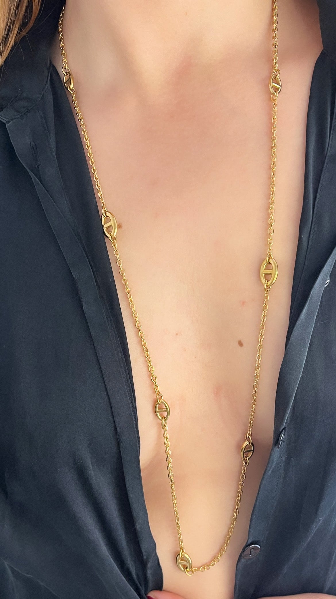 Collier sautoir en acier inoxydable couleur doré