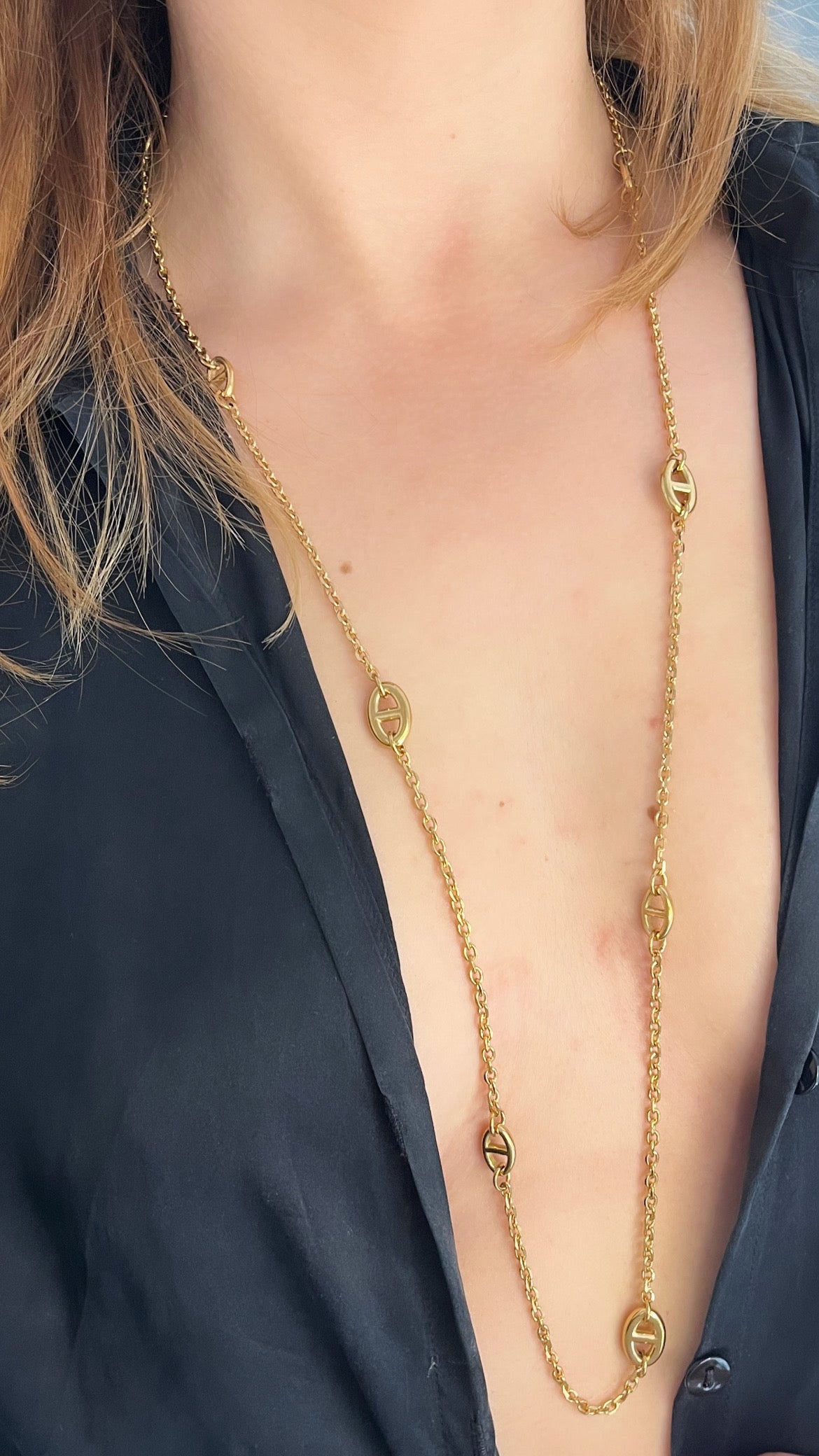 Collier sautoir en acier inoxydable couleur doré