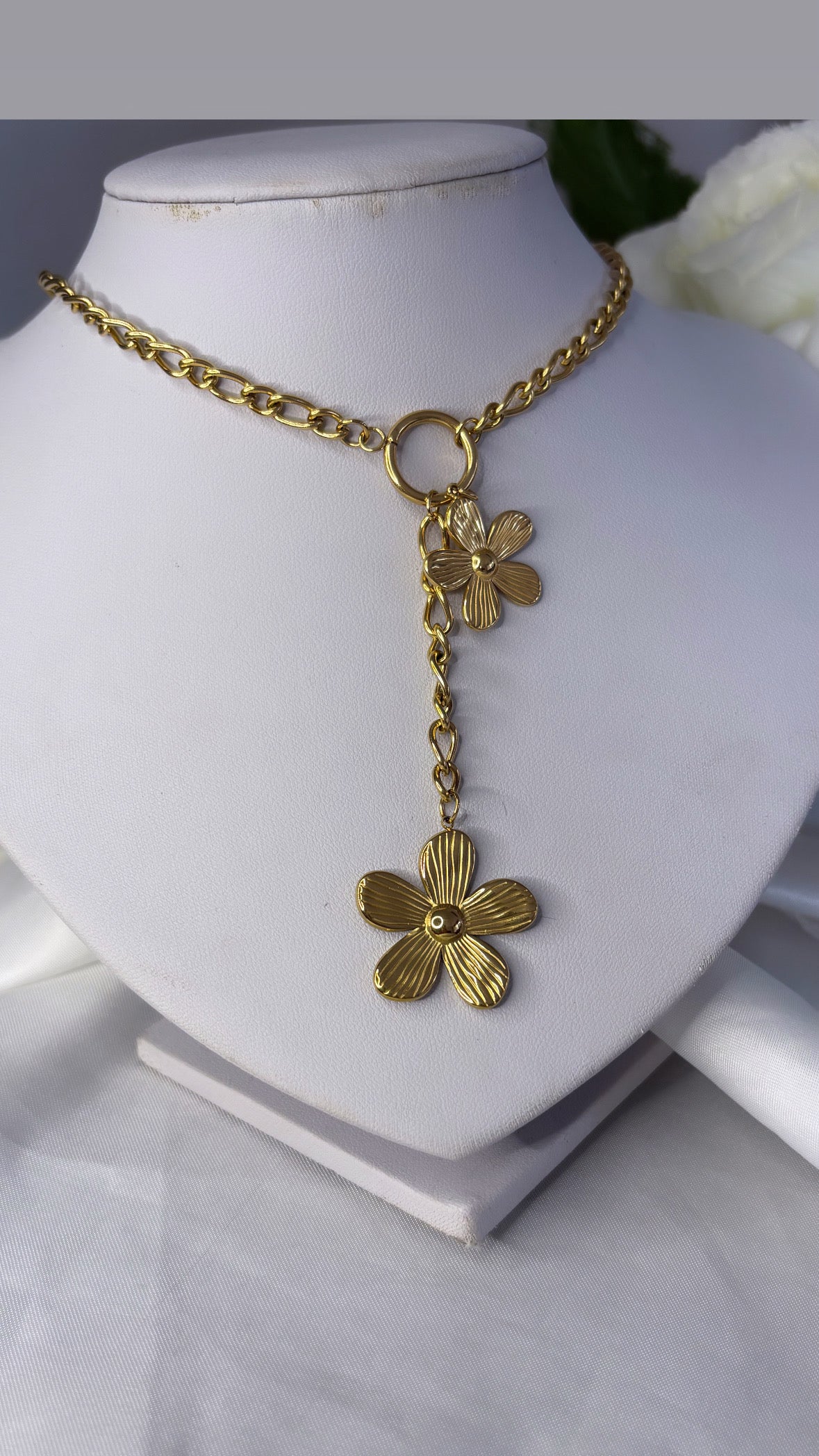 Collier double fleur doré