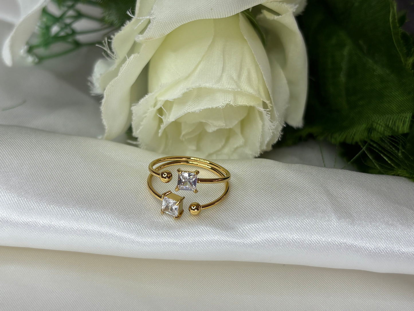Bague double strass doré