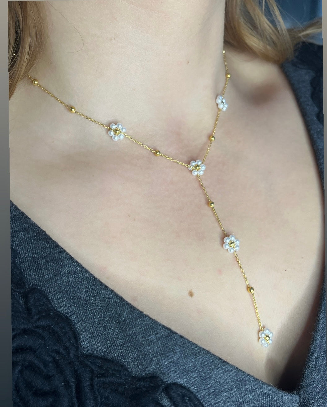 Sautoir fleur doré
