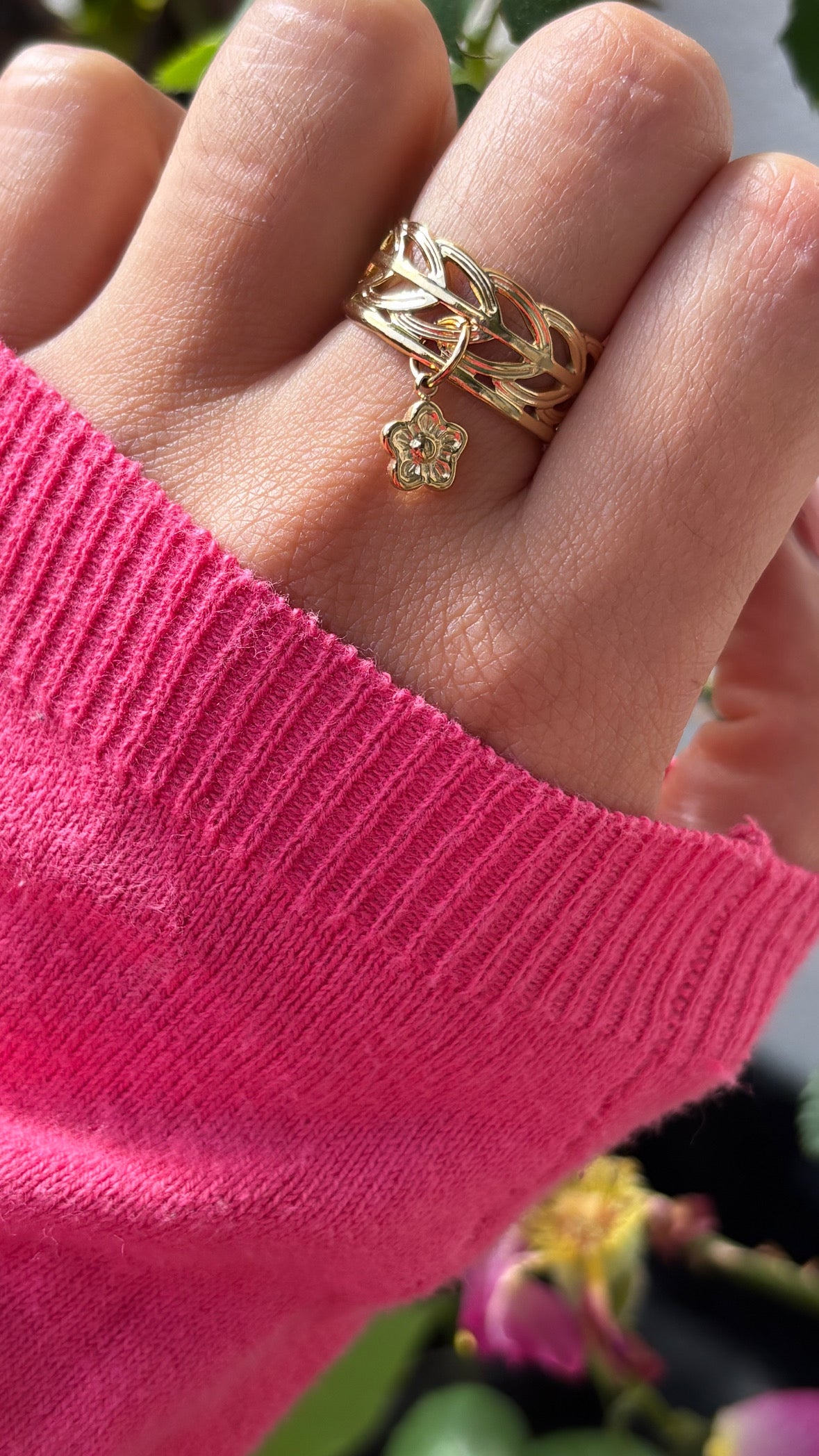 Bague breloque fleur doré