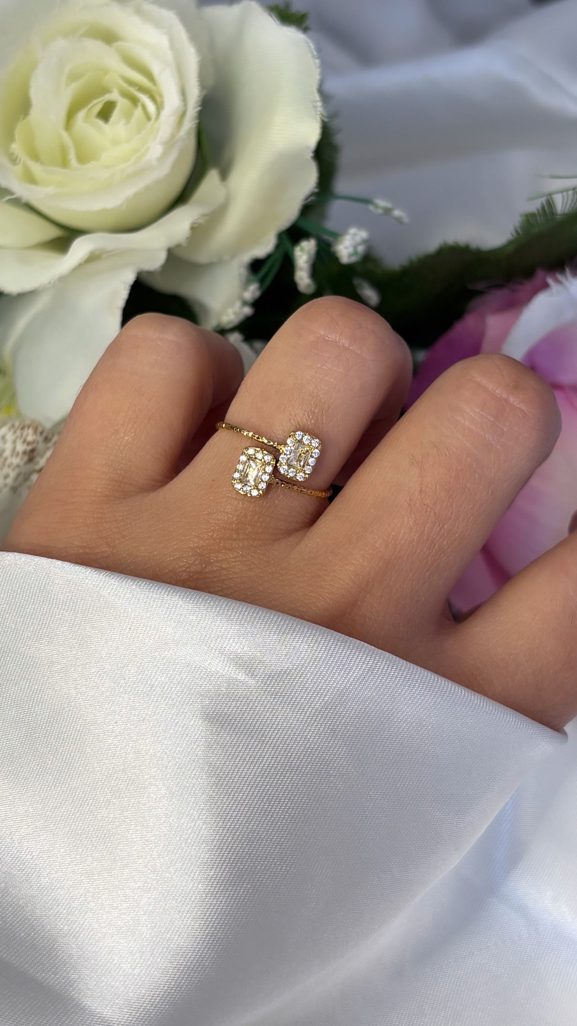 Bague double strass doré