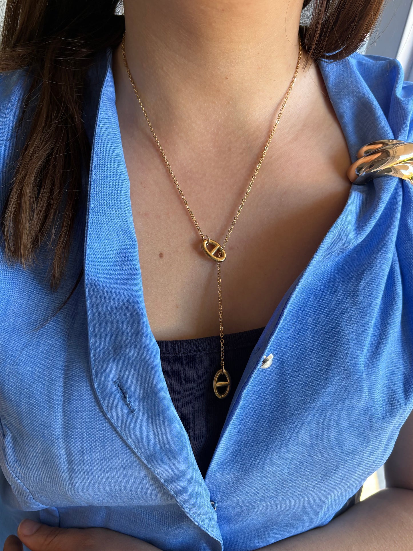 Collier double maille marine doré