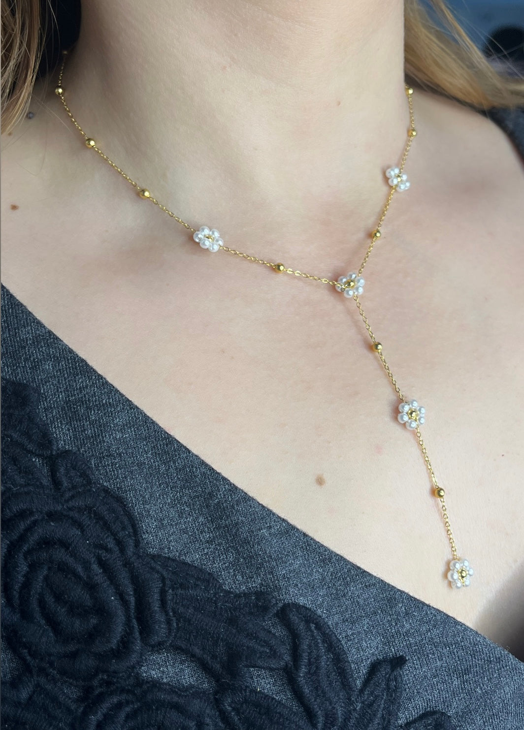 Sautoir fleur doré