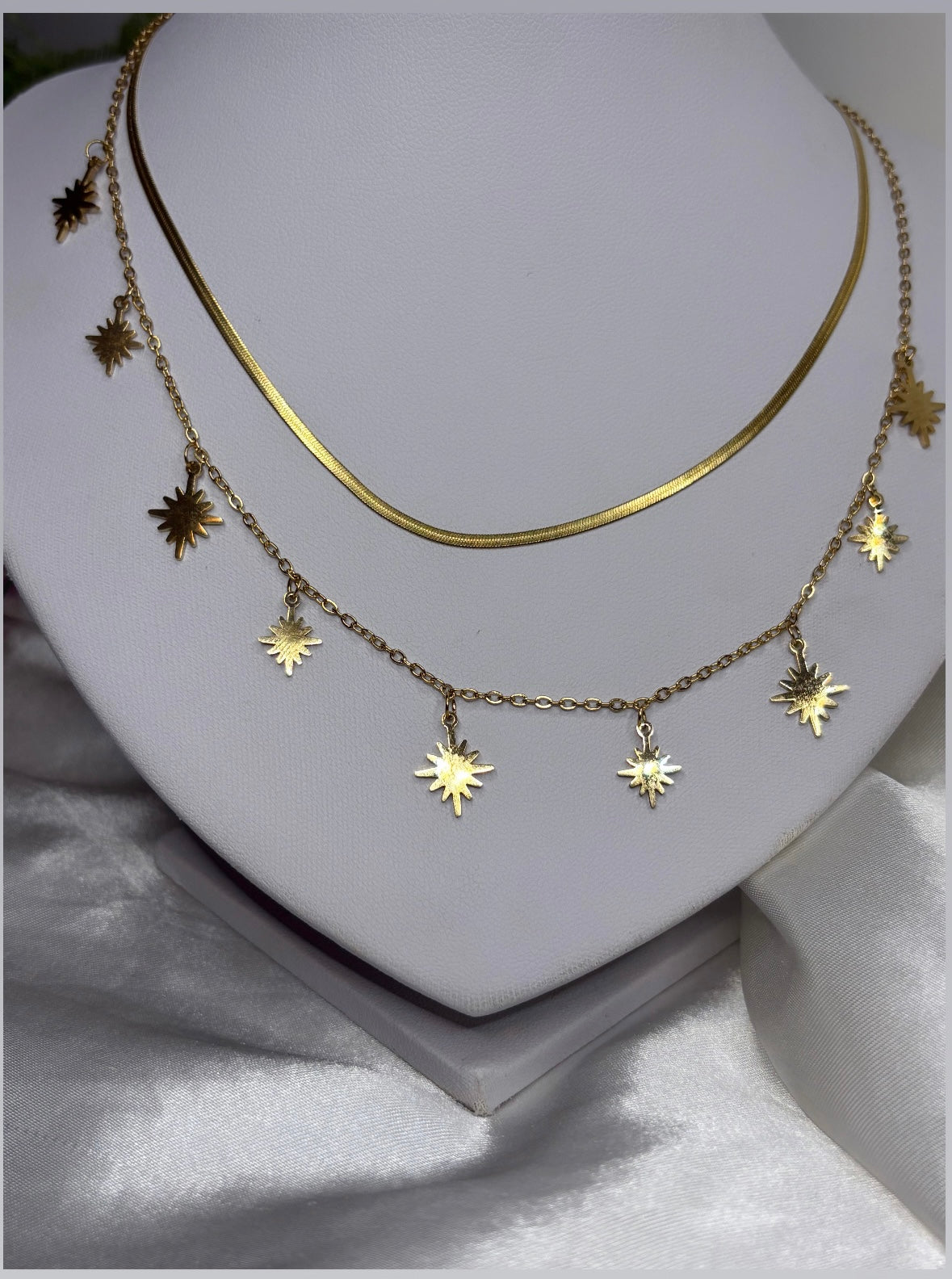 Collier double chaîne étoile doré