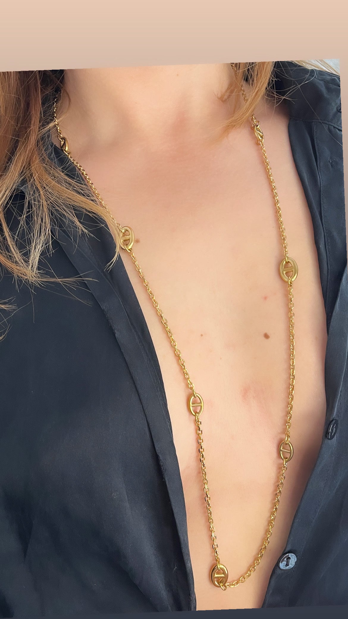 Collier sautoir en acier inoxydable couleur doré