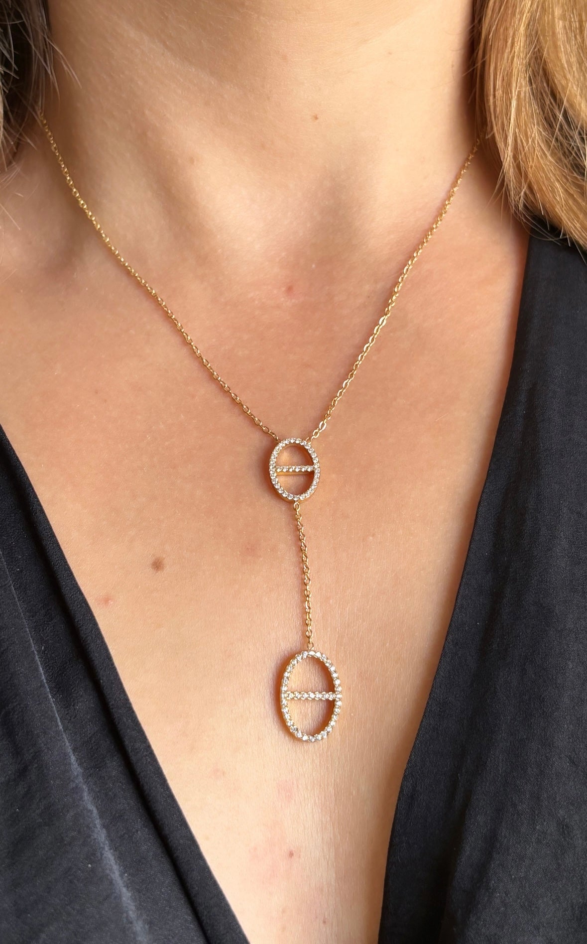 Collier maille marine strass doré