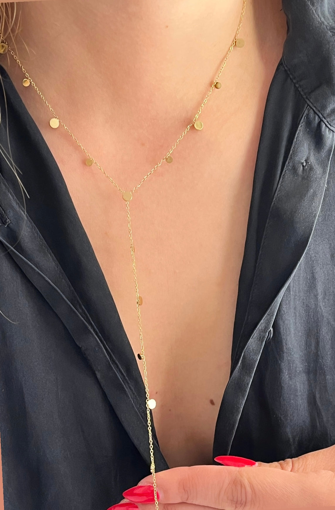 Collier sautoir motif rond doré