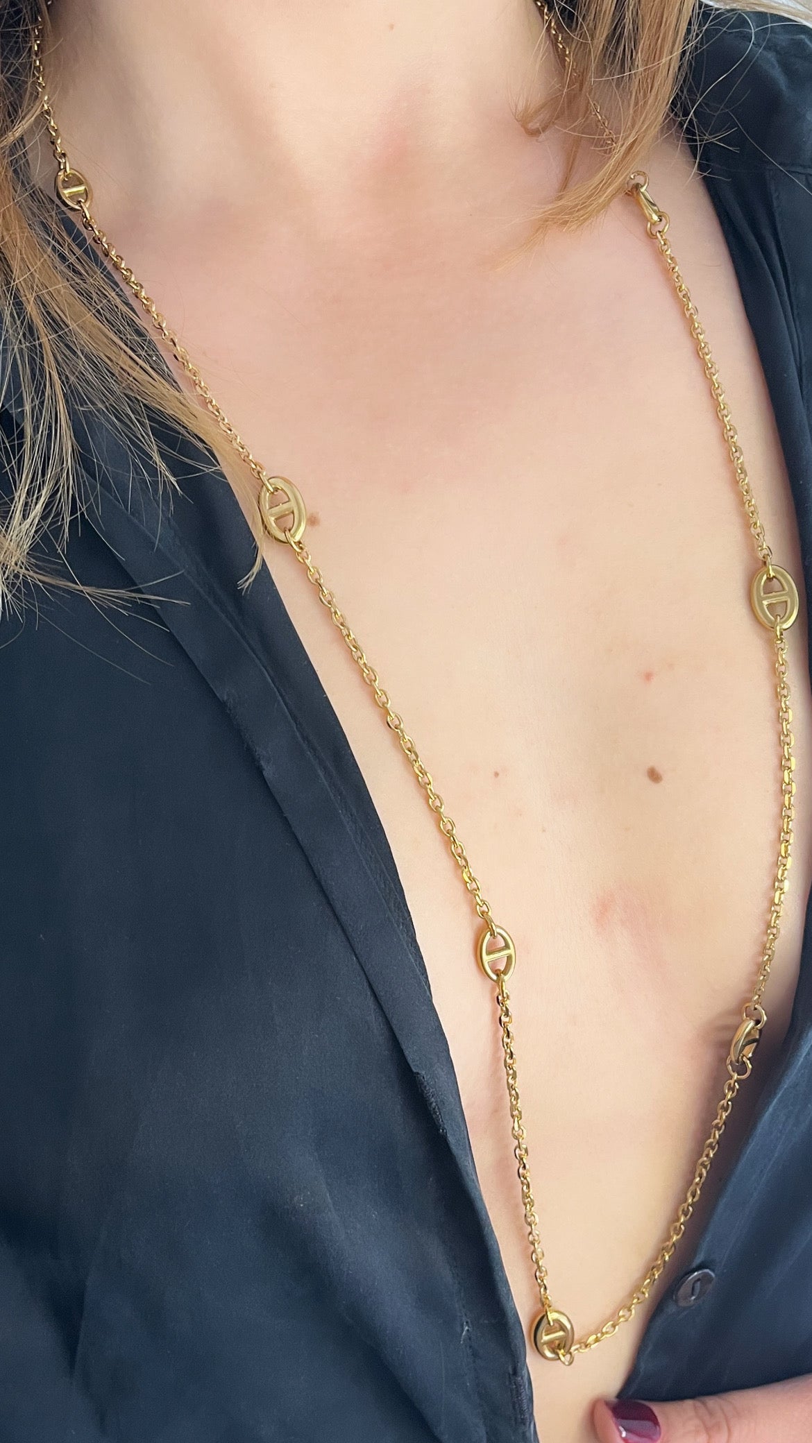 Collier sautoir en acier inoxydable couleur doré
