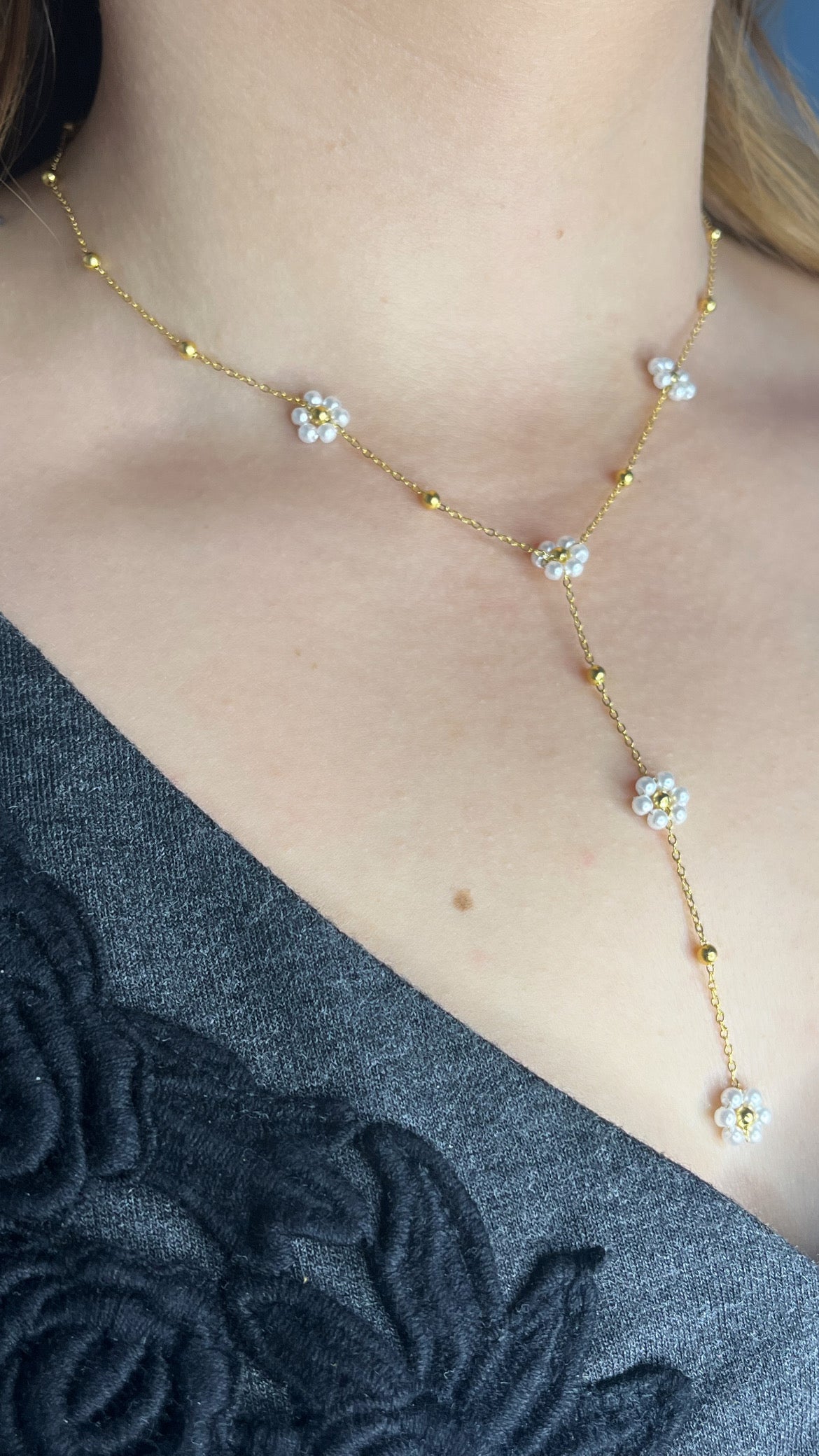 Sautoir fleur doré