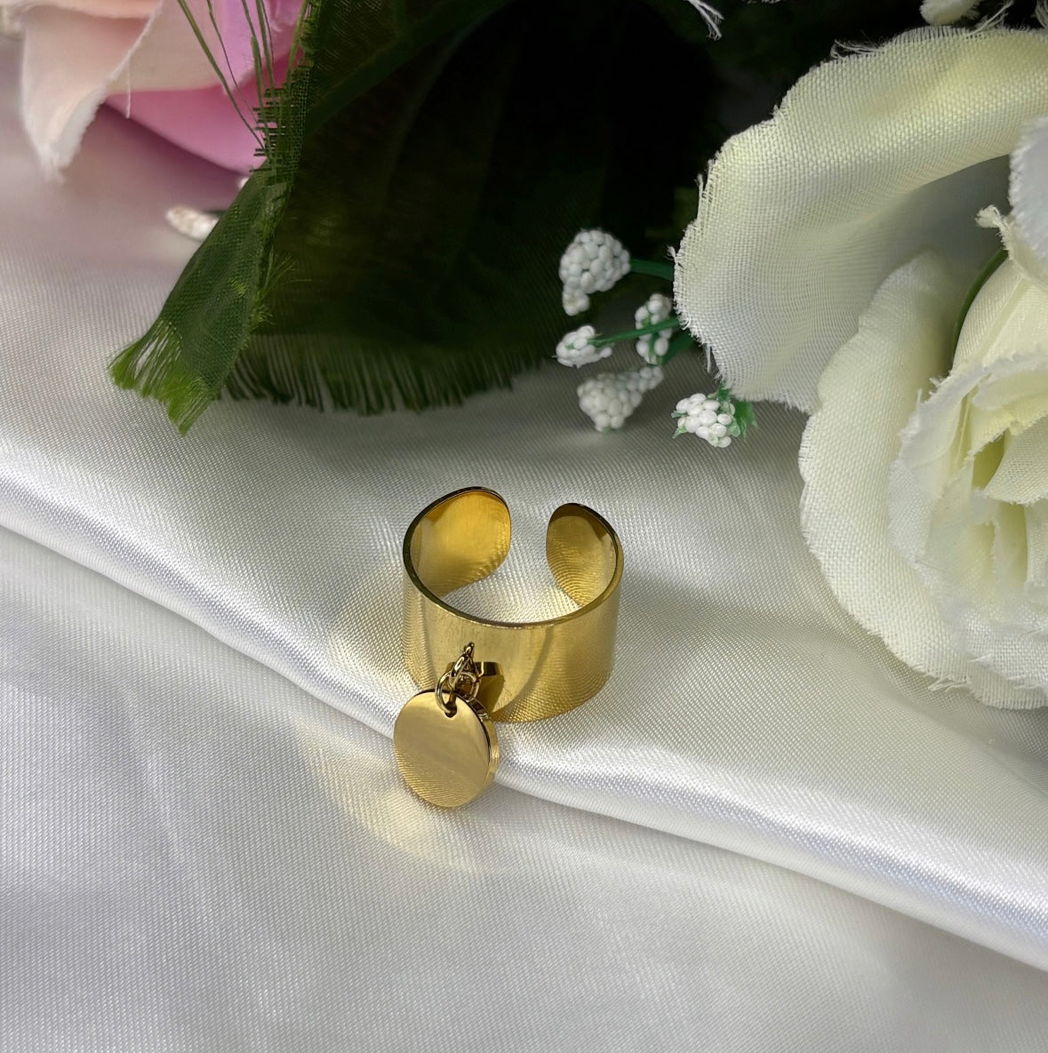 Bague breloque rond doré