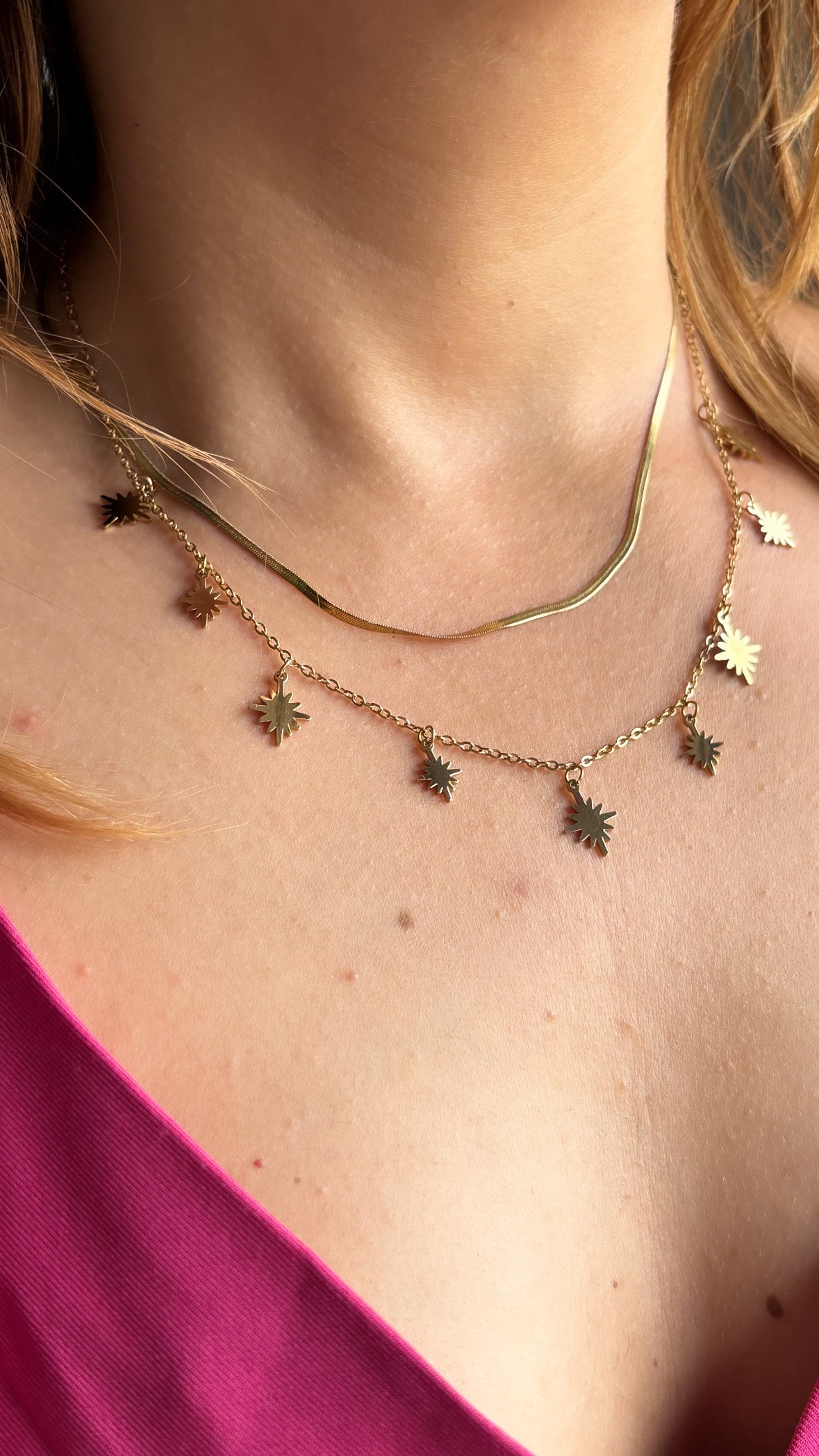 Collier double chaîne étoile doré