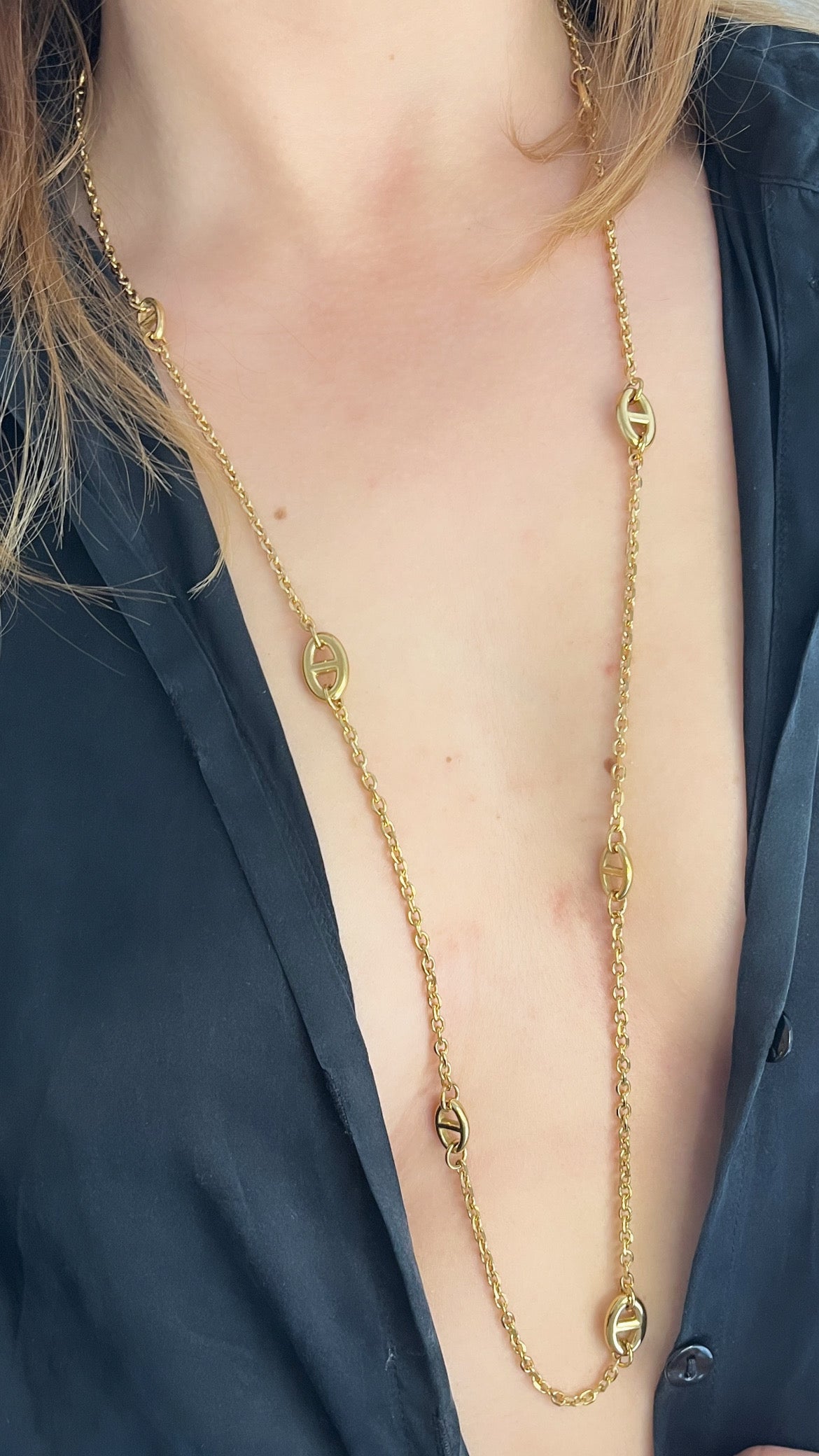 Collier sautoir en acier inoxydable couleur doré
