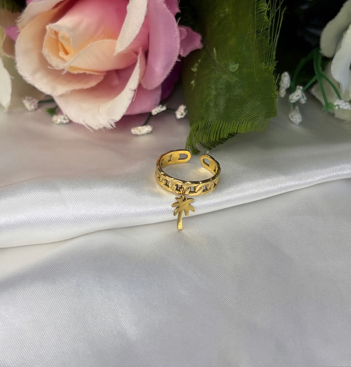 Bague breloque palmier doré