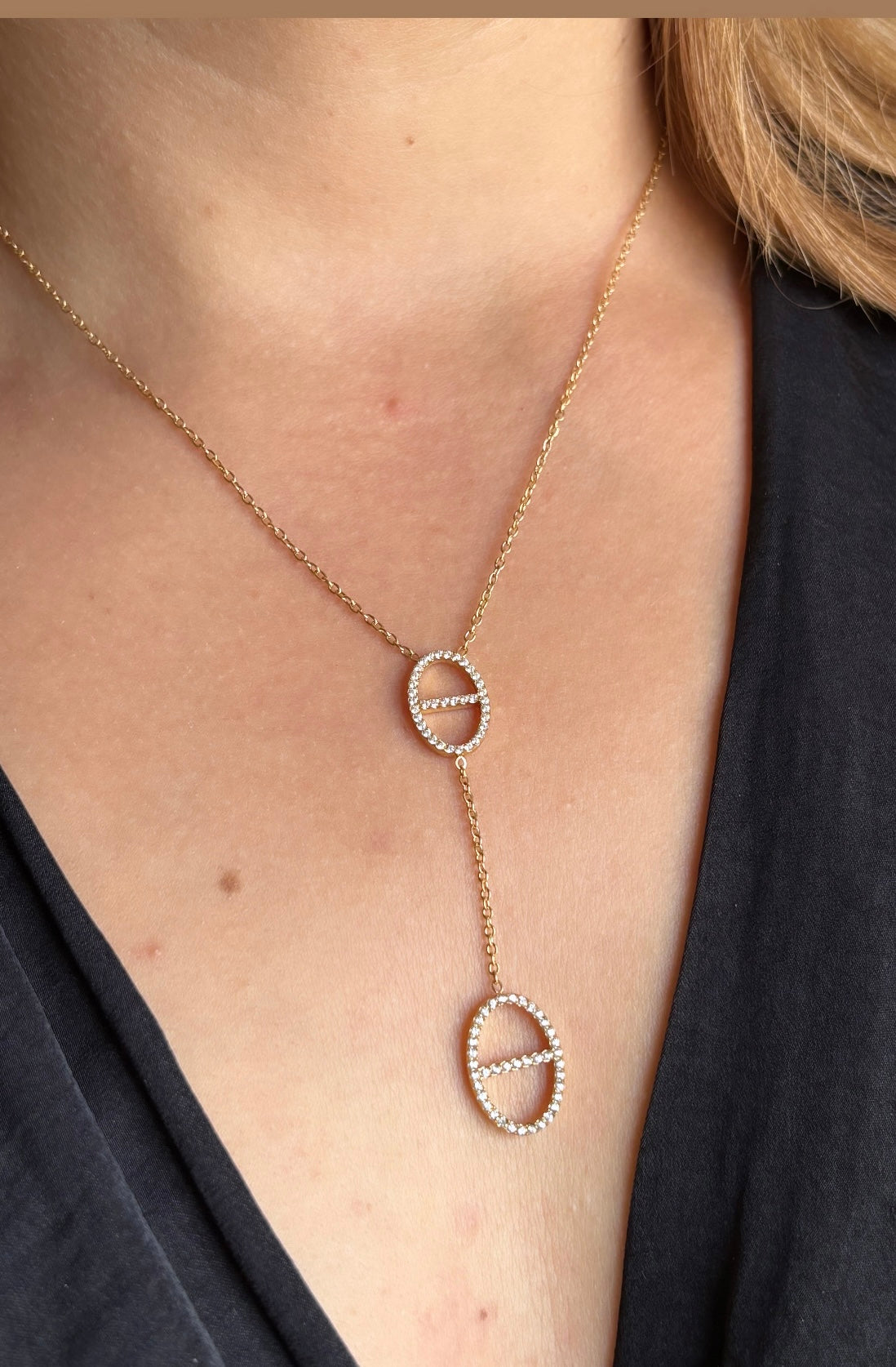 Collier maille marine strass doré