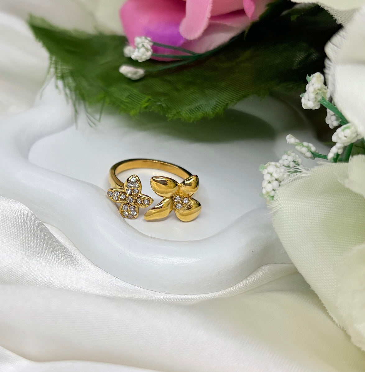 Bague double fleur doré