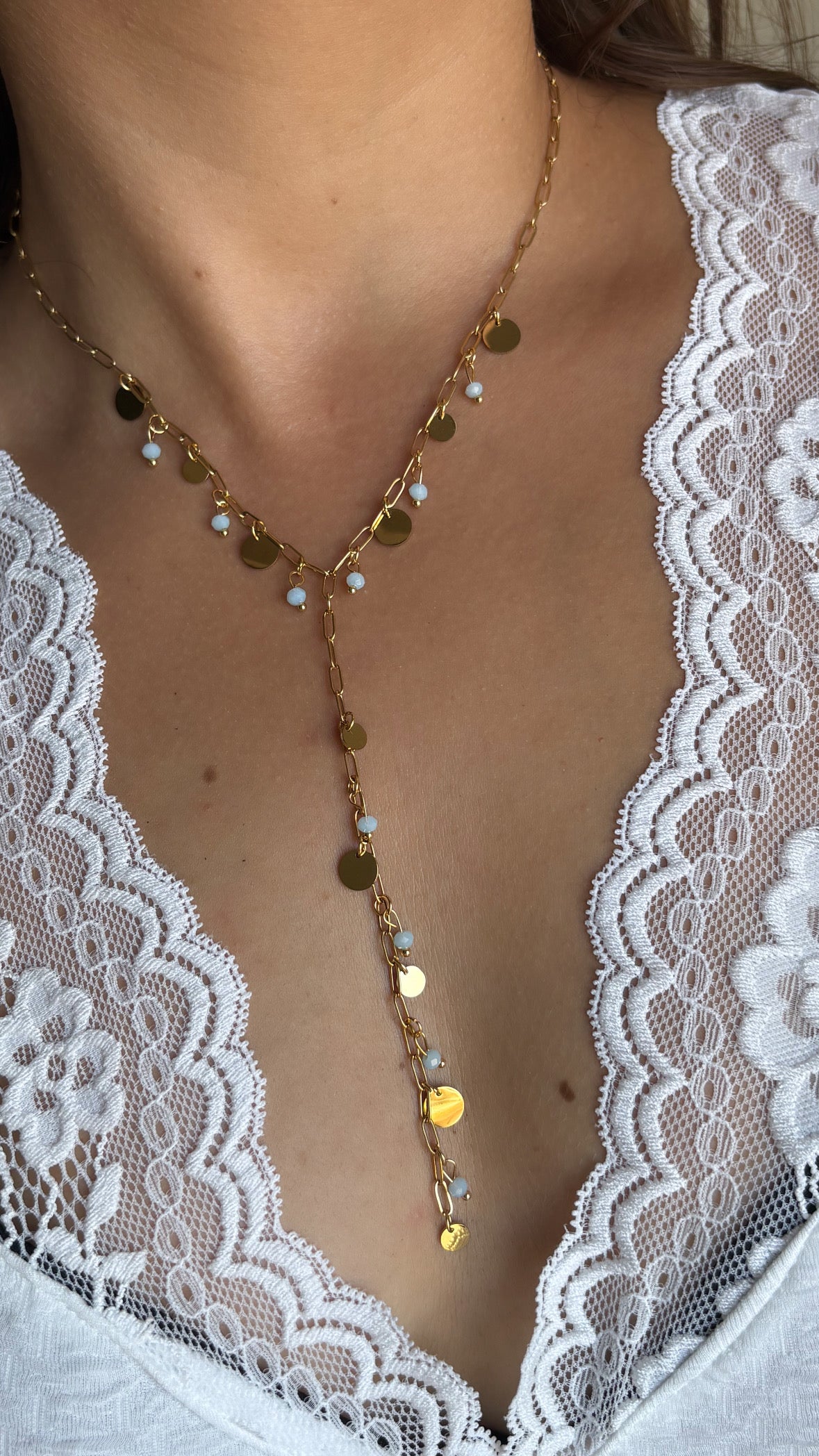 Collier sautoir pampilles doré