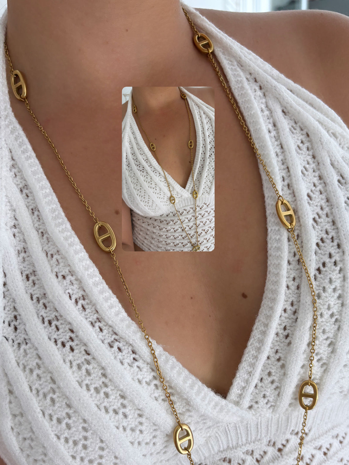 Sautoir maille marine doré