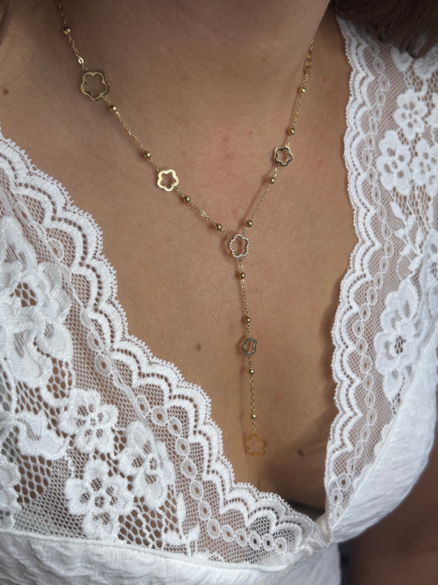 Collier sautoir trèfle doré