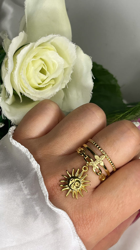 Bague breloque soleil doré