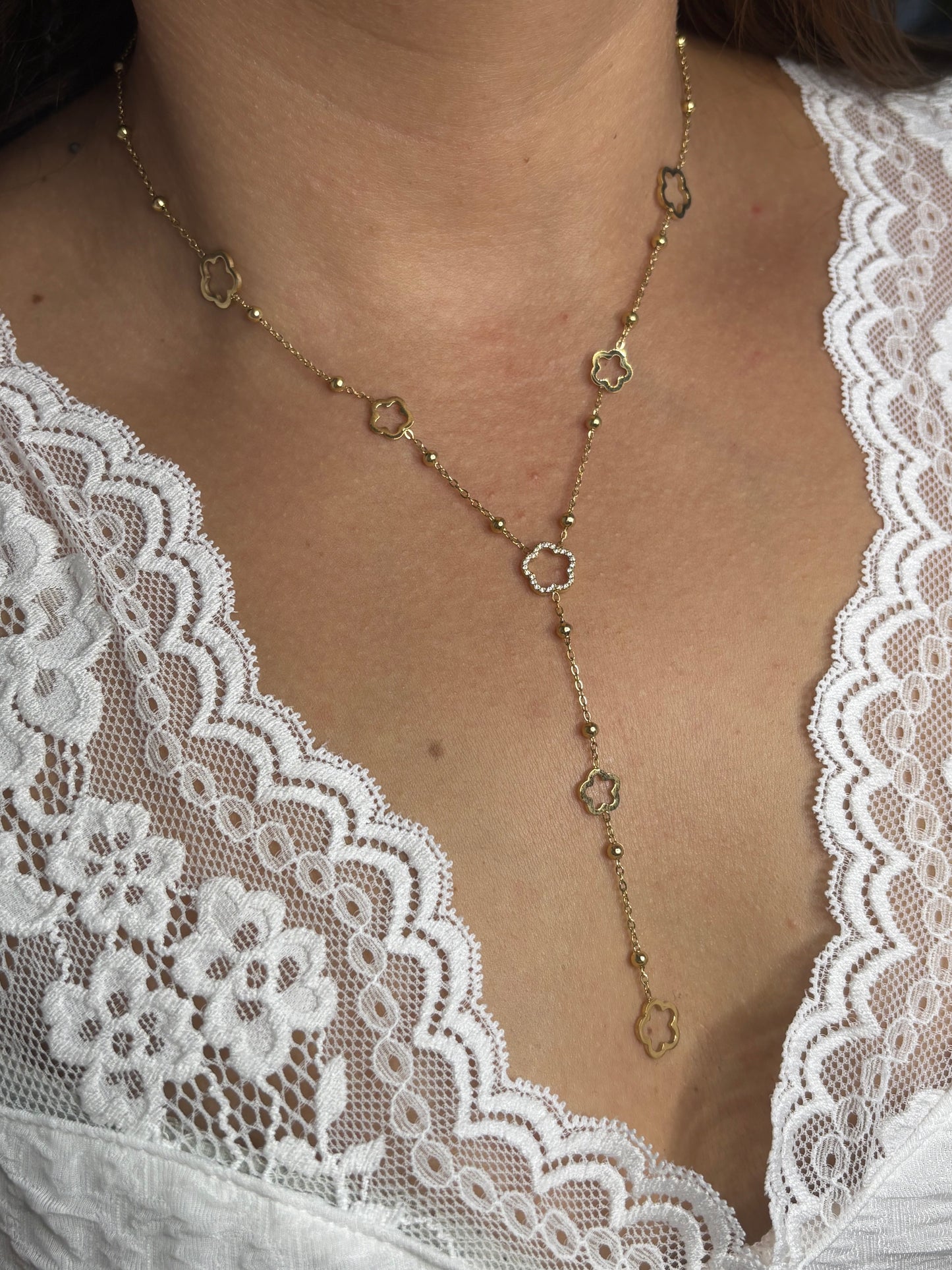 Collier sautoir trèfle doré