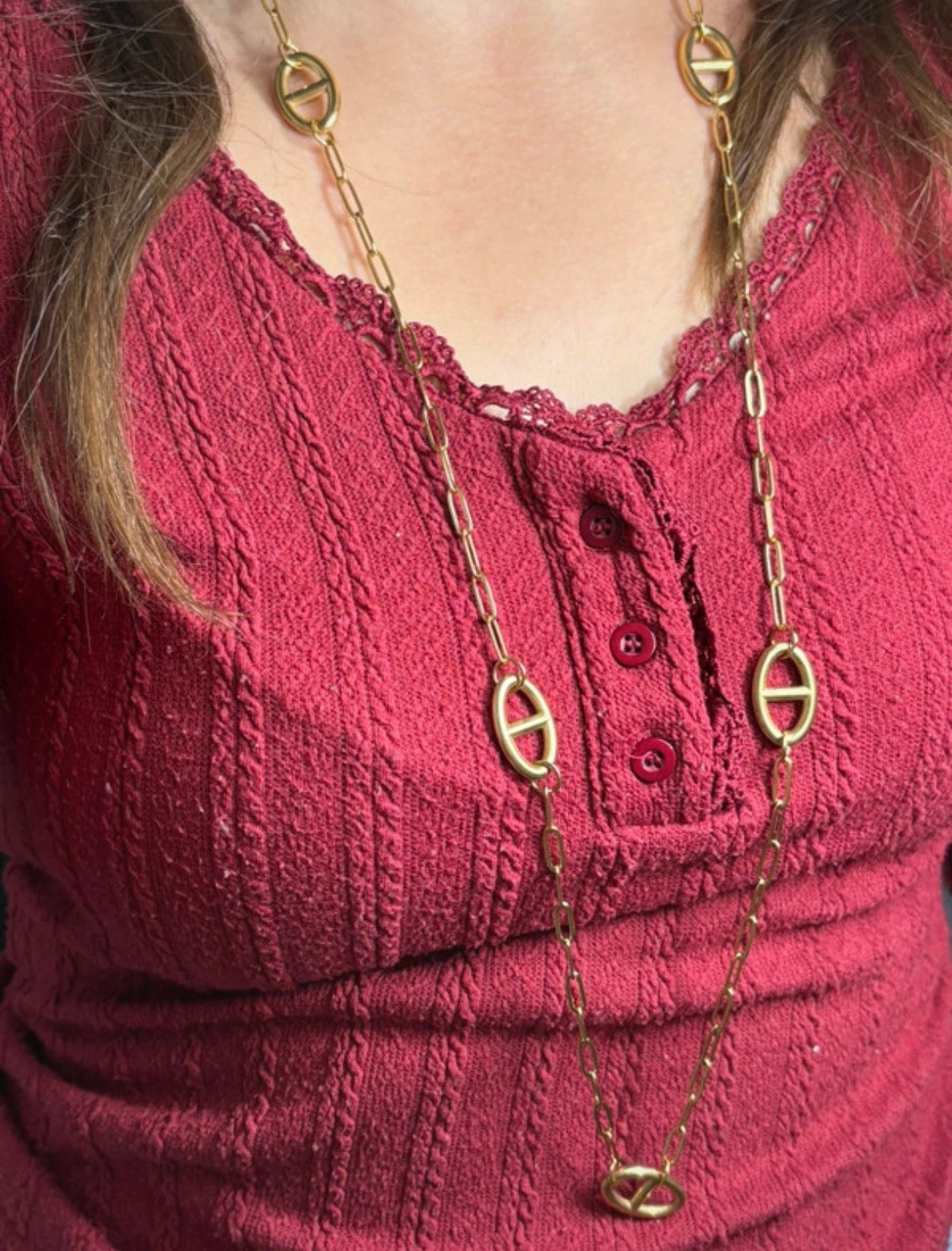 Sautoir maille marine doré