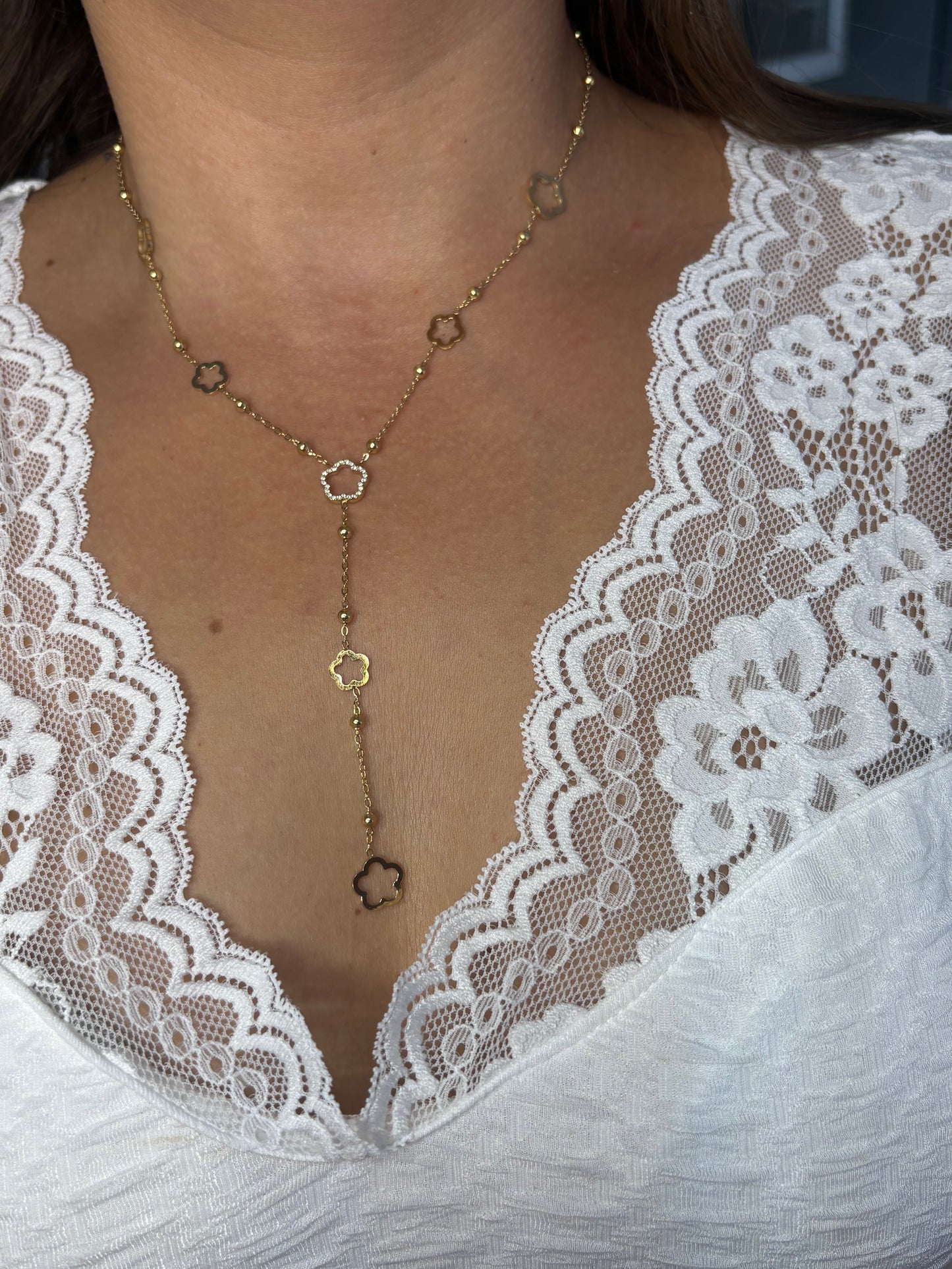 Collier sautoir trèfle doré