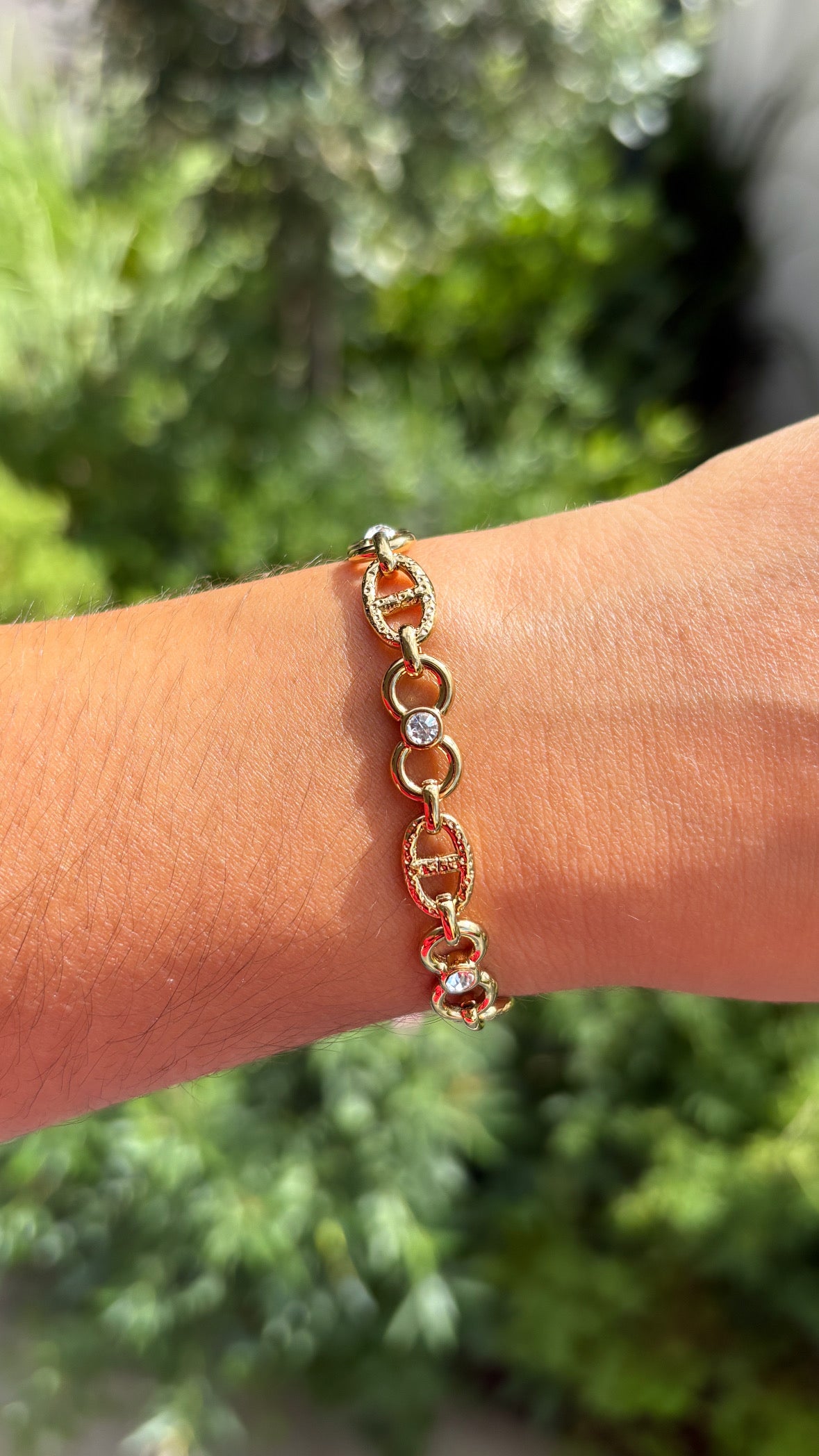 Bracelet maille marine et strass doré