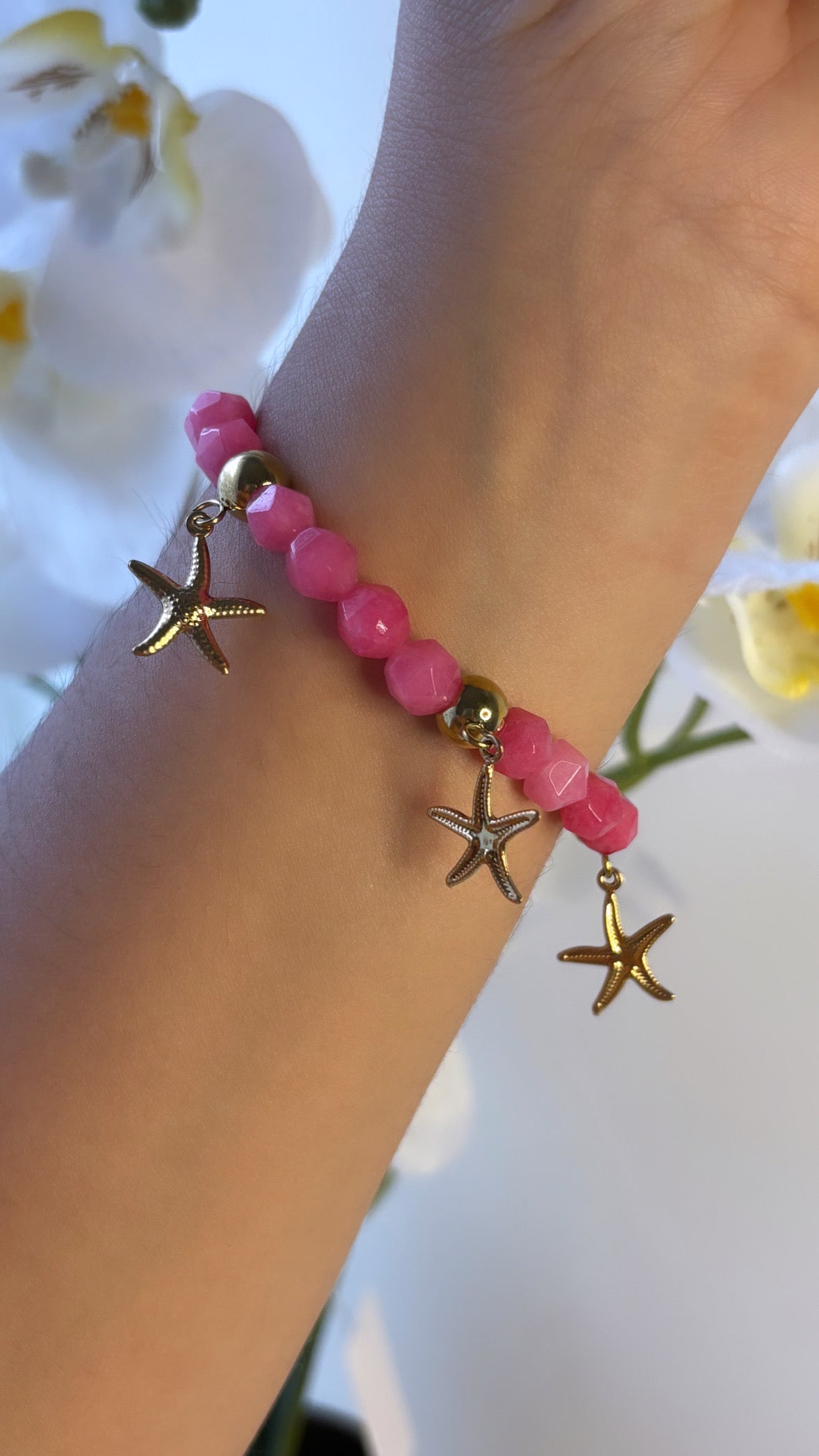 Bracelet perle rose étoiles de mer