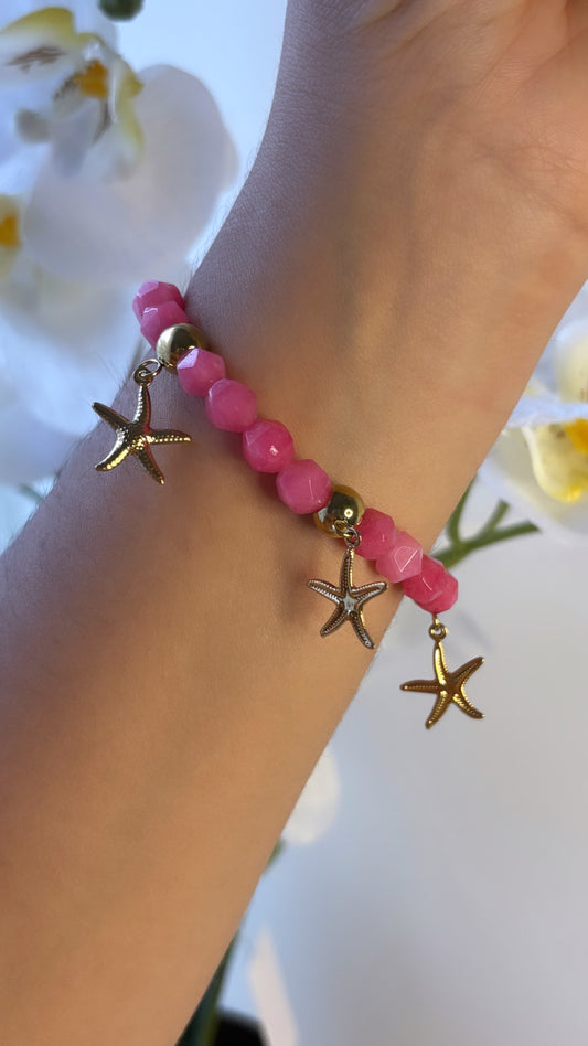 Bracelet perle rose étoiles de mer