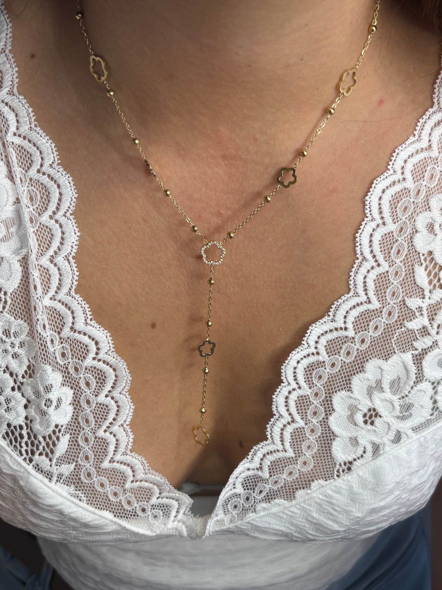 Collier sautoir trèfle doré