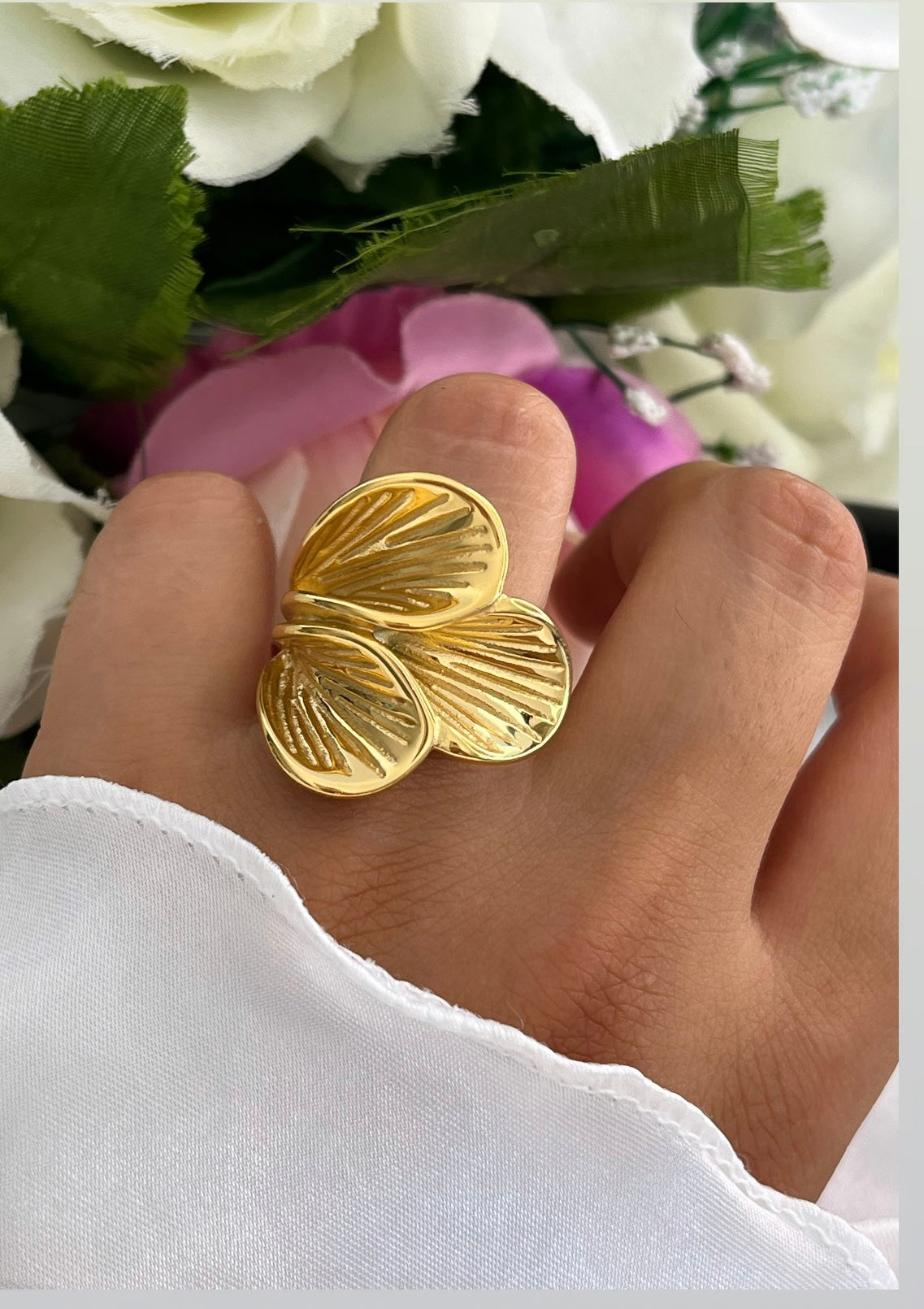 Bague fleur doré