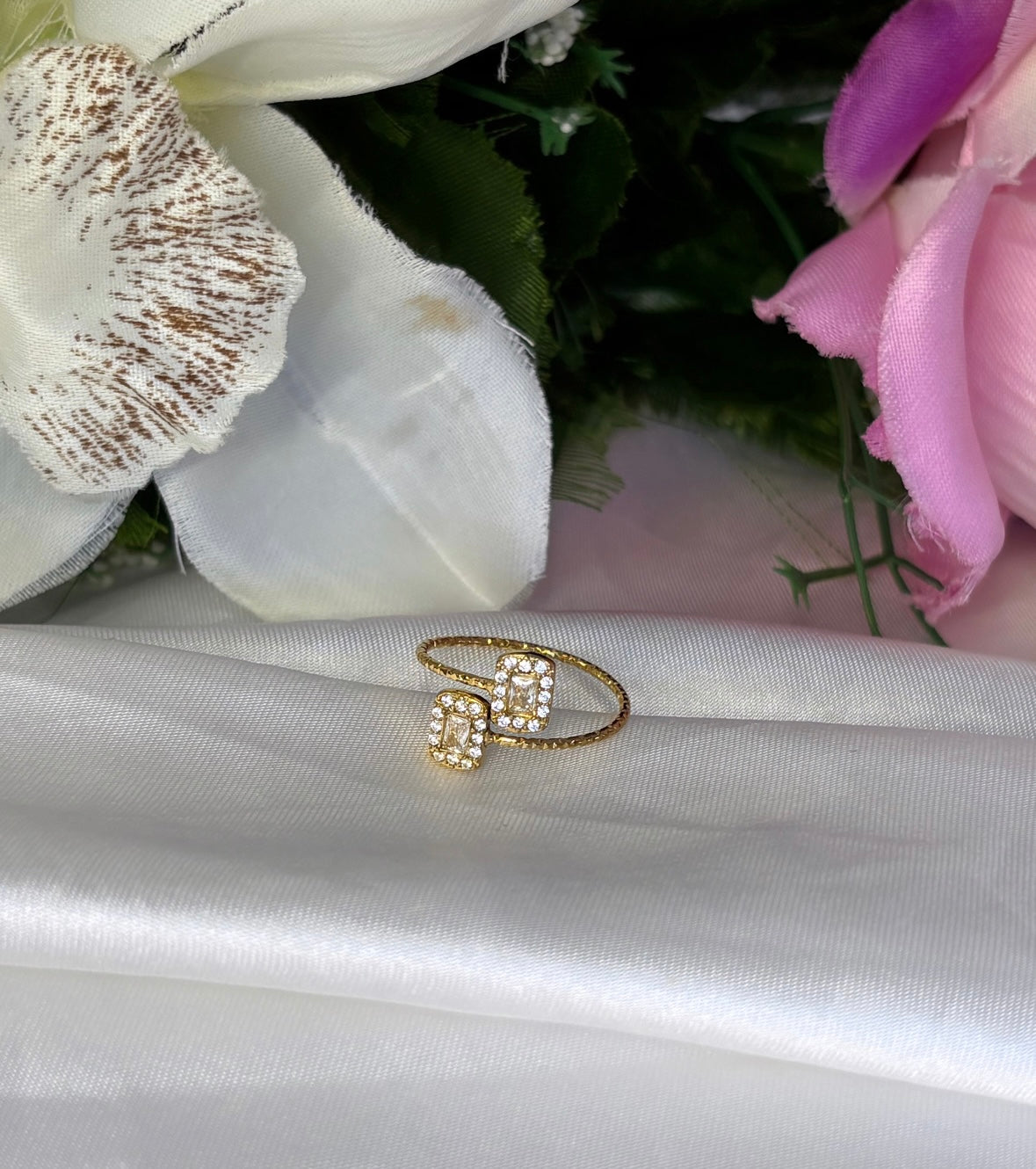 Bague double strass doré