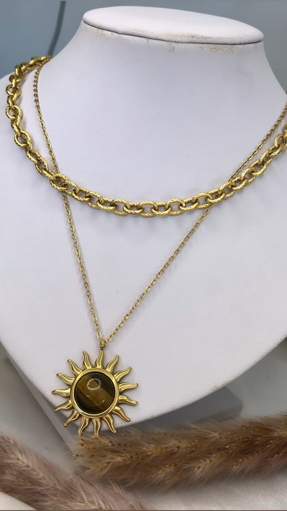 Collier double chaîne soleil