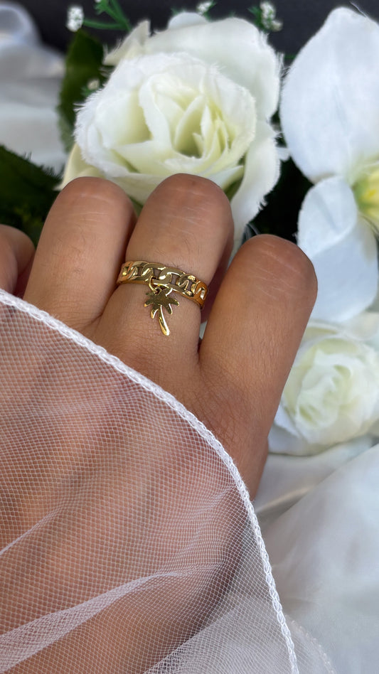Bague breloque palmier doré