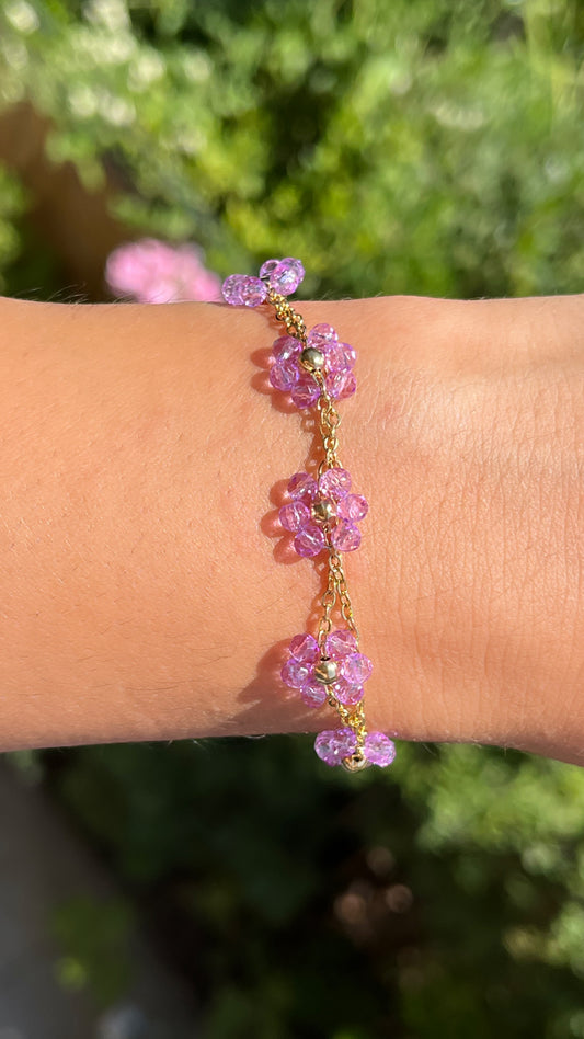 Bracelet double chaîne marguerite rose