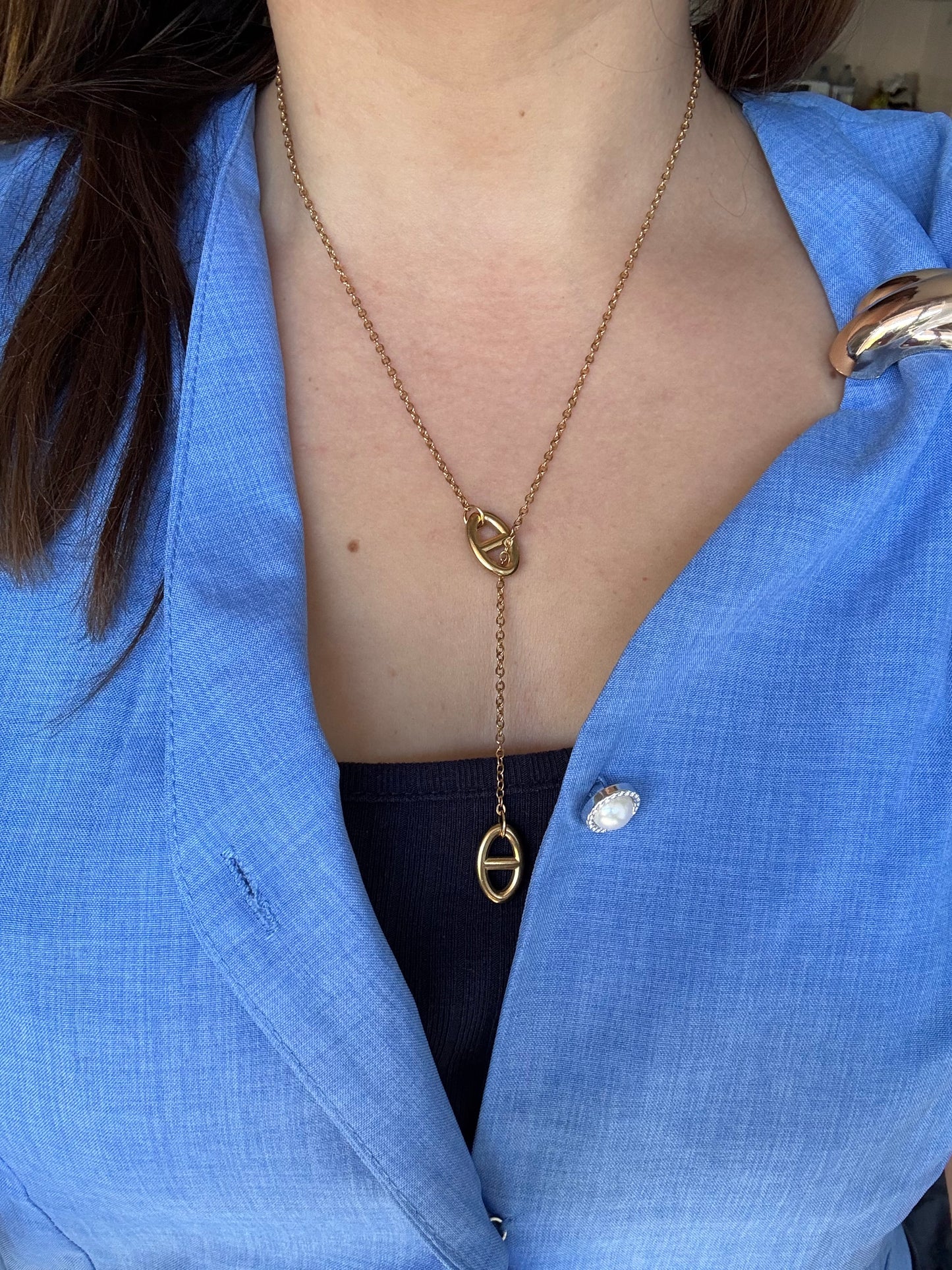 Collier double maille marine doré