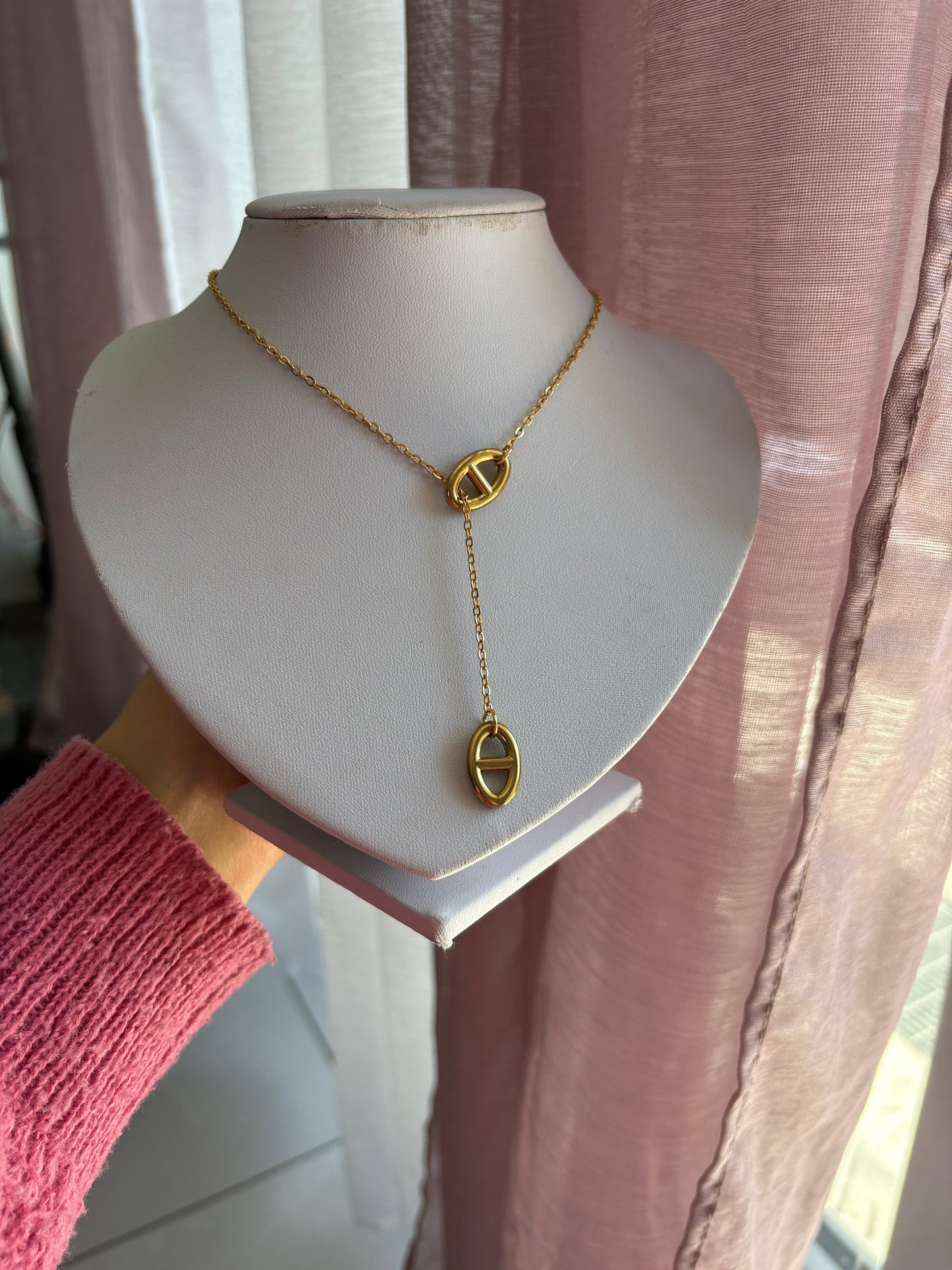 Collier double maille marine doré