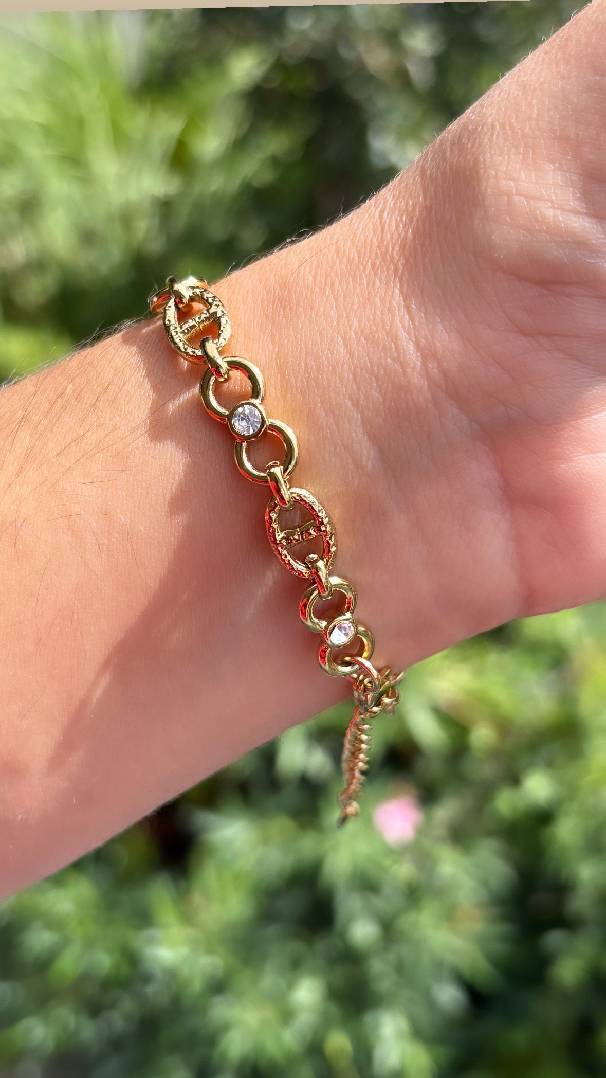 Bracelet maille marine et strass doré