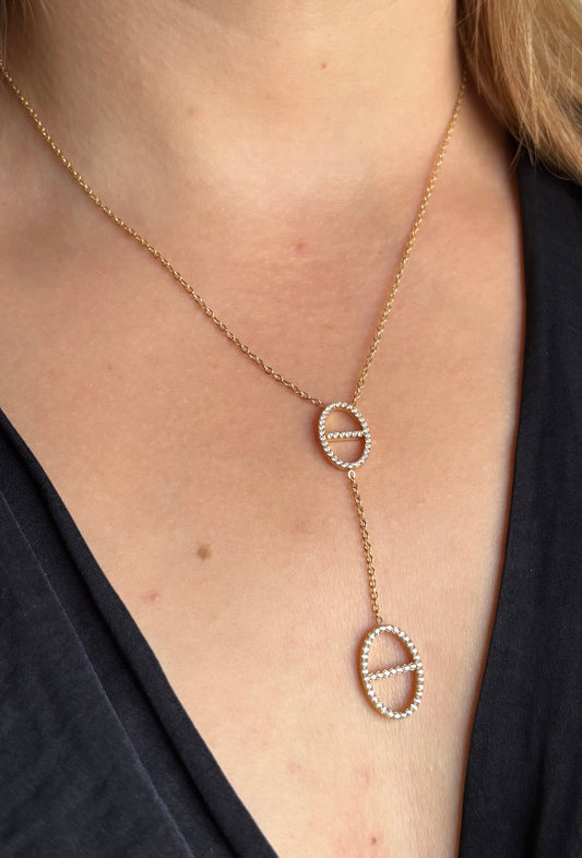 Collier maille marine strass doré