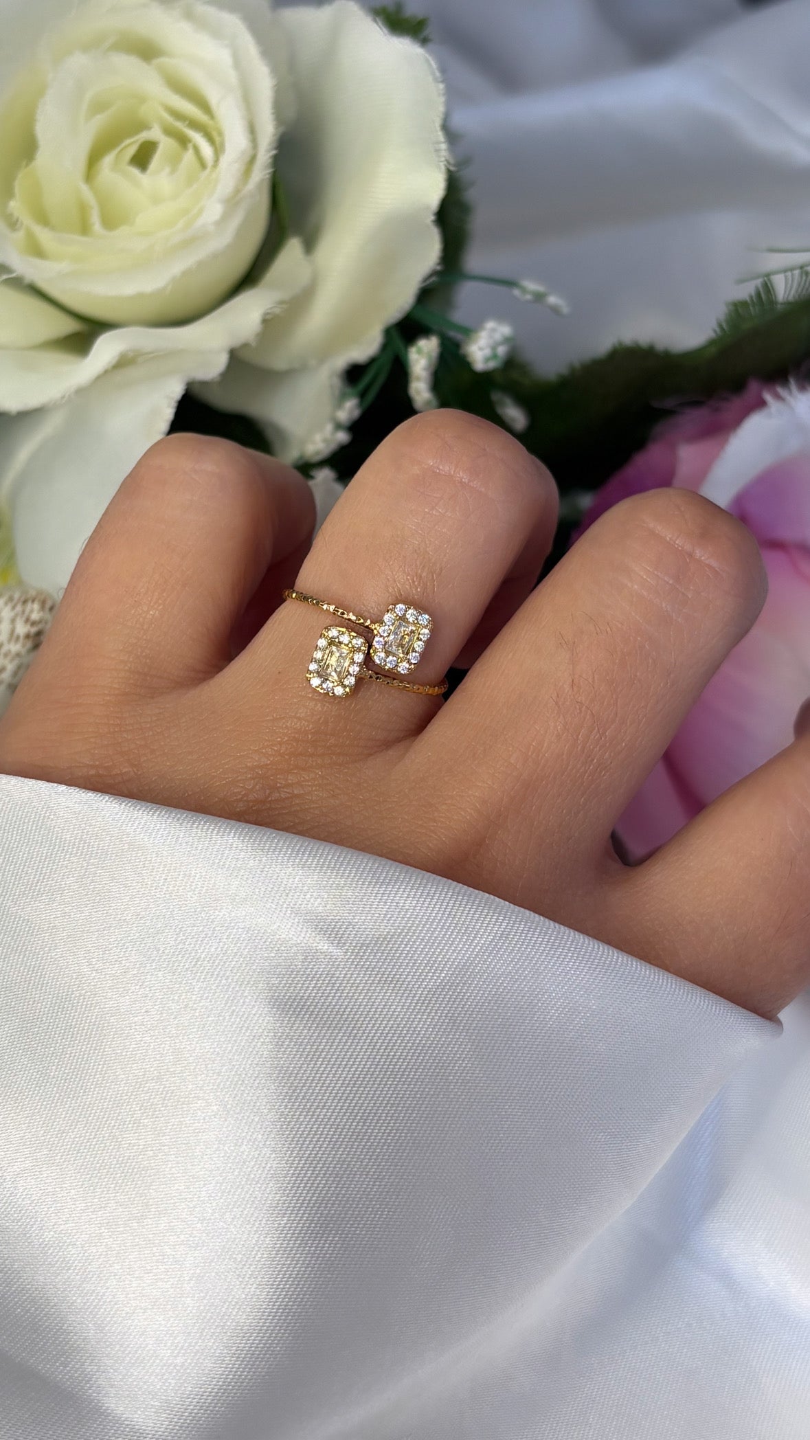 Bague double strass doré