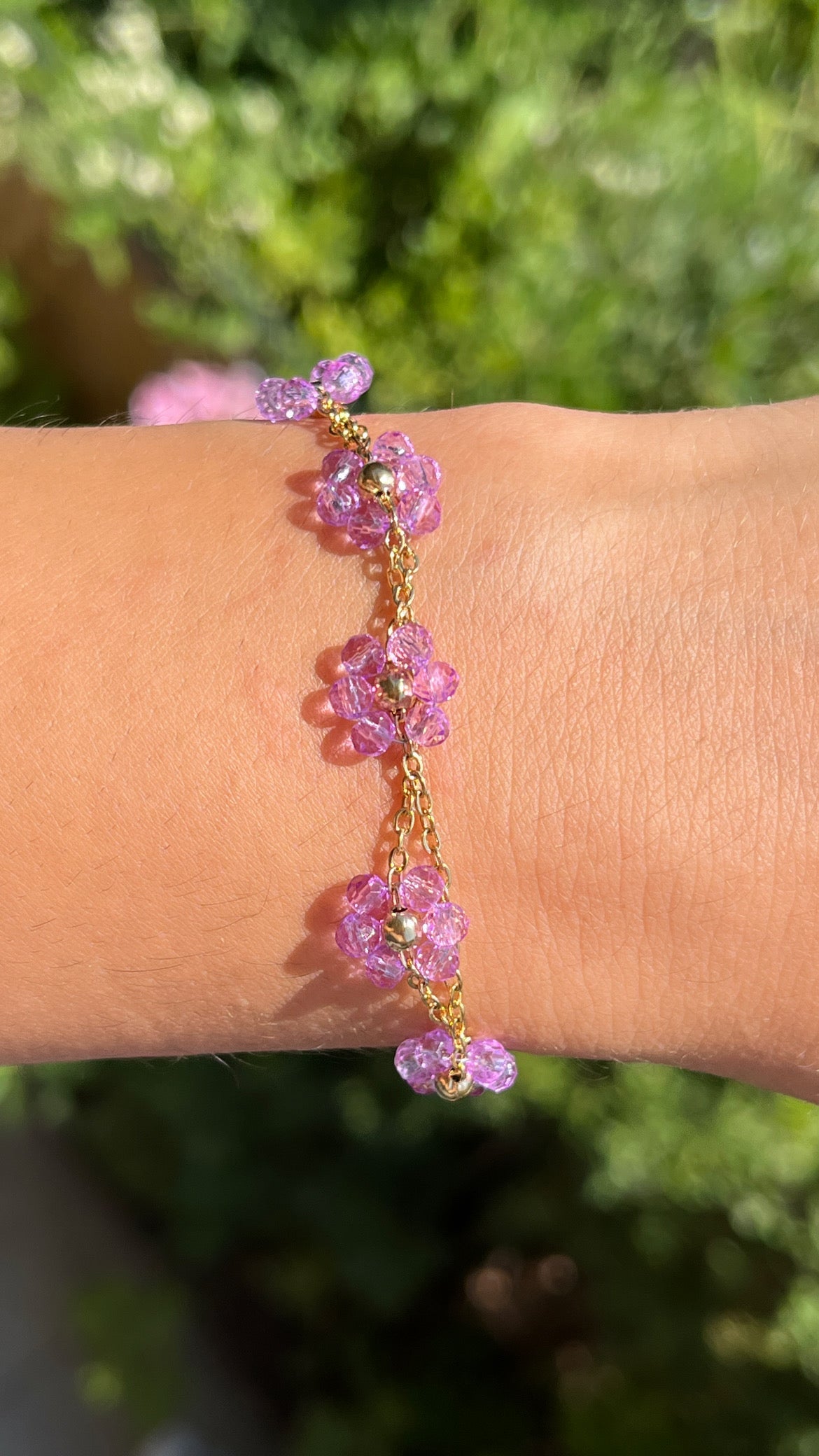 Bracelet double chaîne marguerite rose