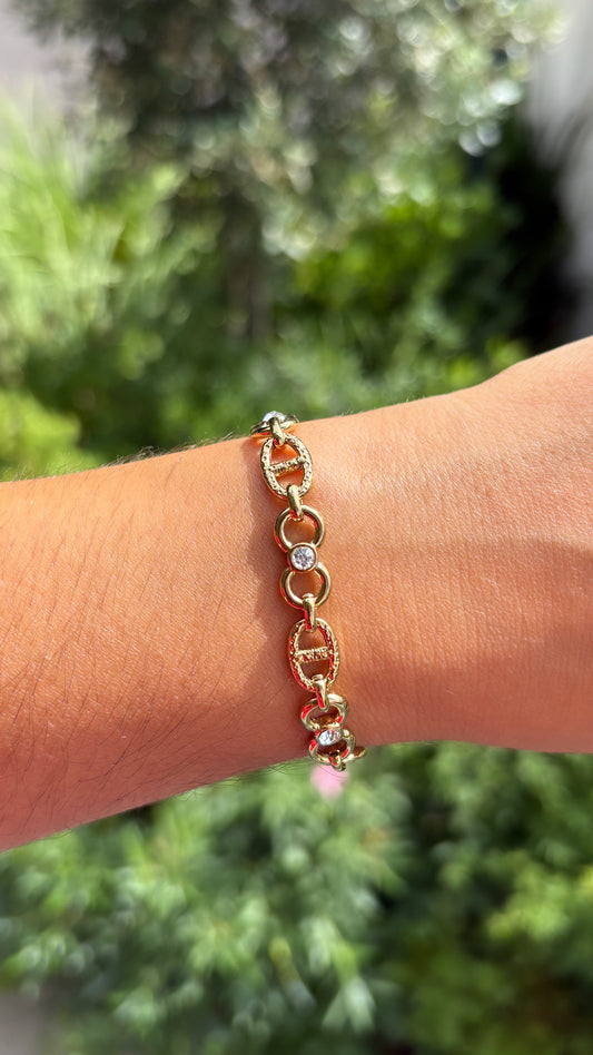 Bracelet maille marine et strass doré