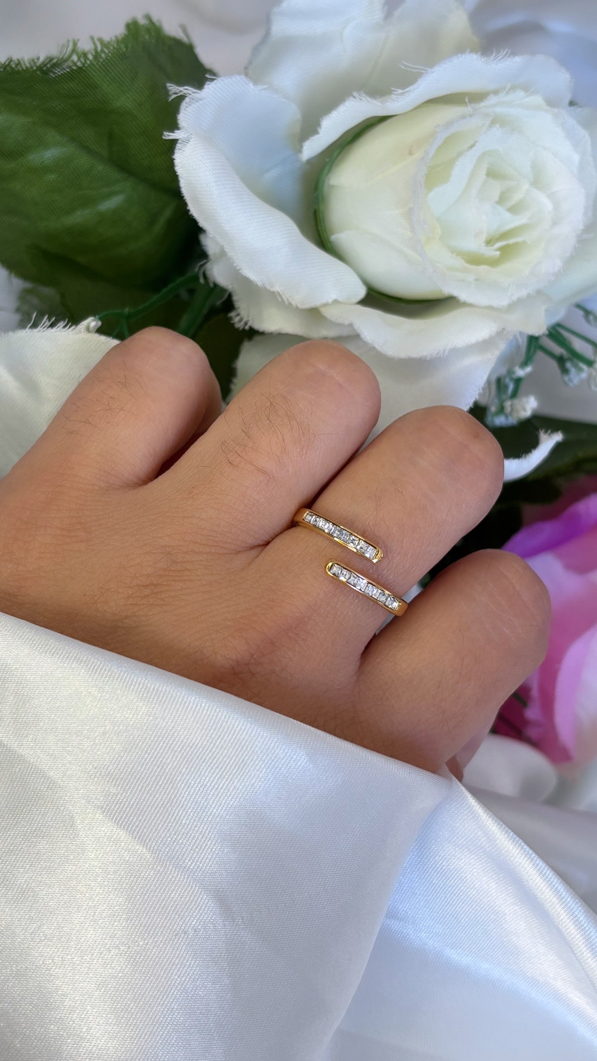 Bague double strass doré