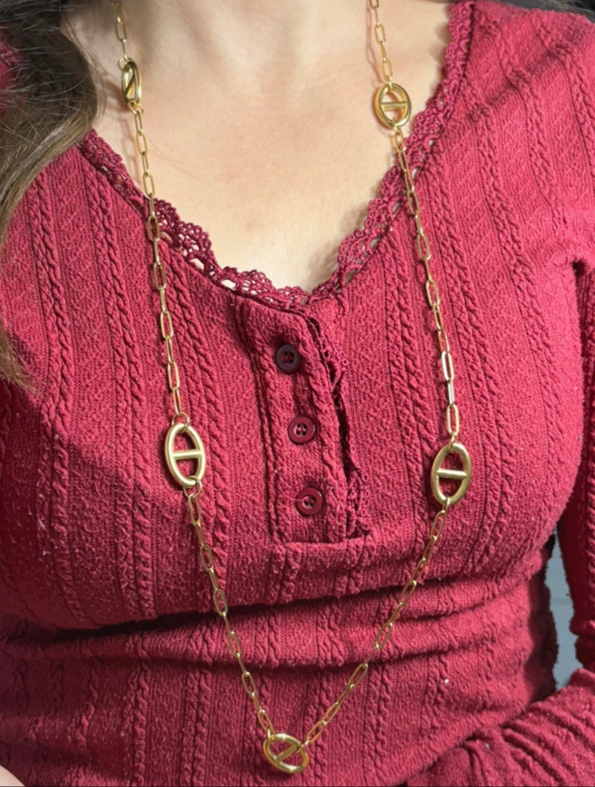 Sautoir maille marine doré