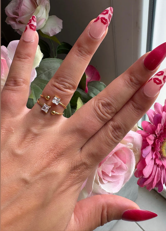 Bague double strass doré
