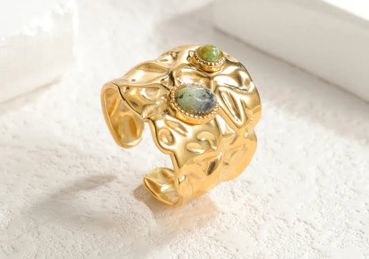 Bague en acier inoxydable doré et perle